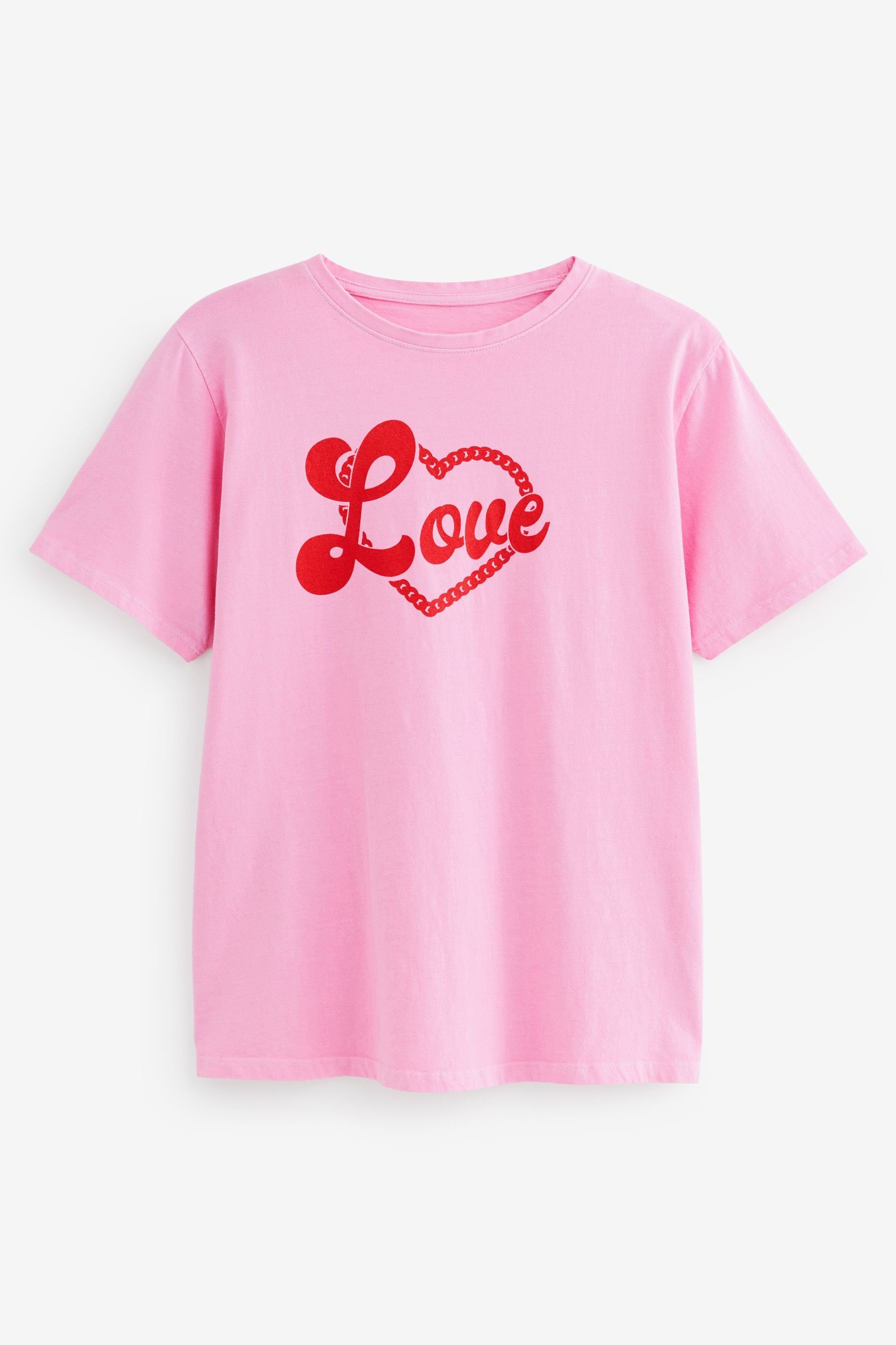 Next T-Shirt Kurzärmliges T-Shirt mit Rundhalsausschnitt (1-tlg) Pink Love Valentines Graphic