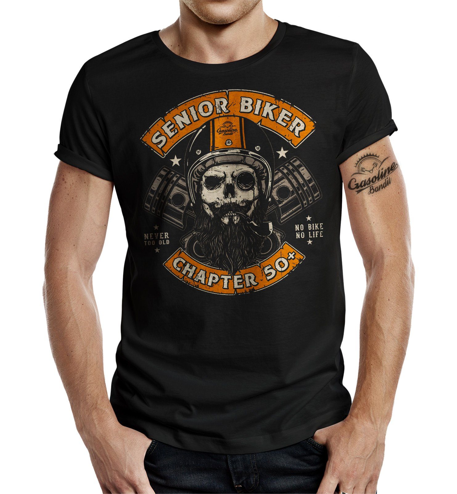 für älteren Senior Chapter GASOLINE Motorradfahrer den BANDIT® 50+ - Biker T-Shirt