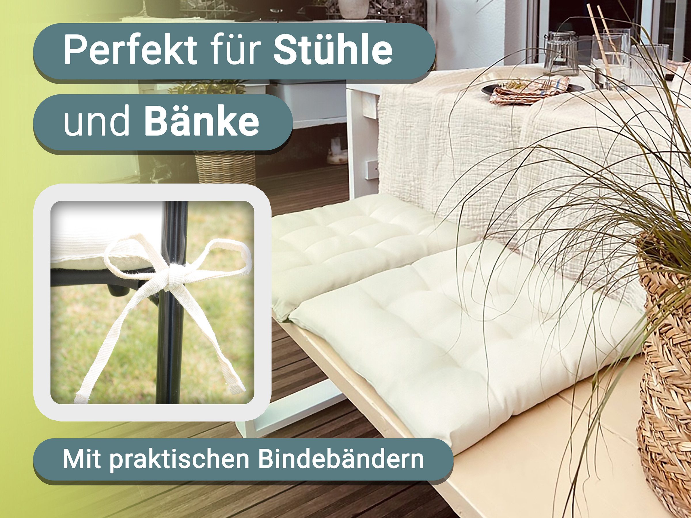 ZOLLNER Stuhlkissen, 40 x 40 x 3 cm, mit Bindebänder, für Indoor und Outdoor