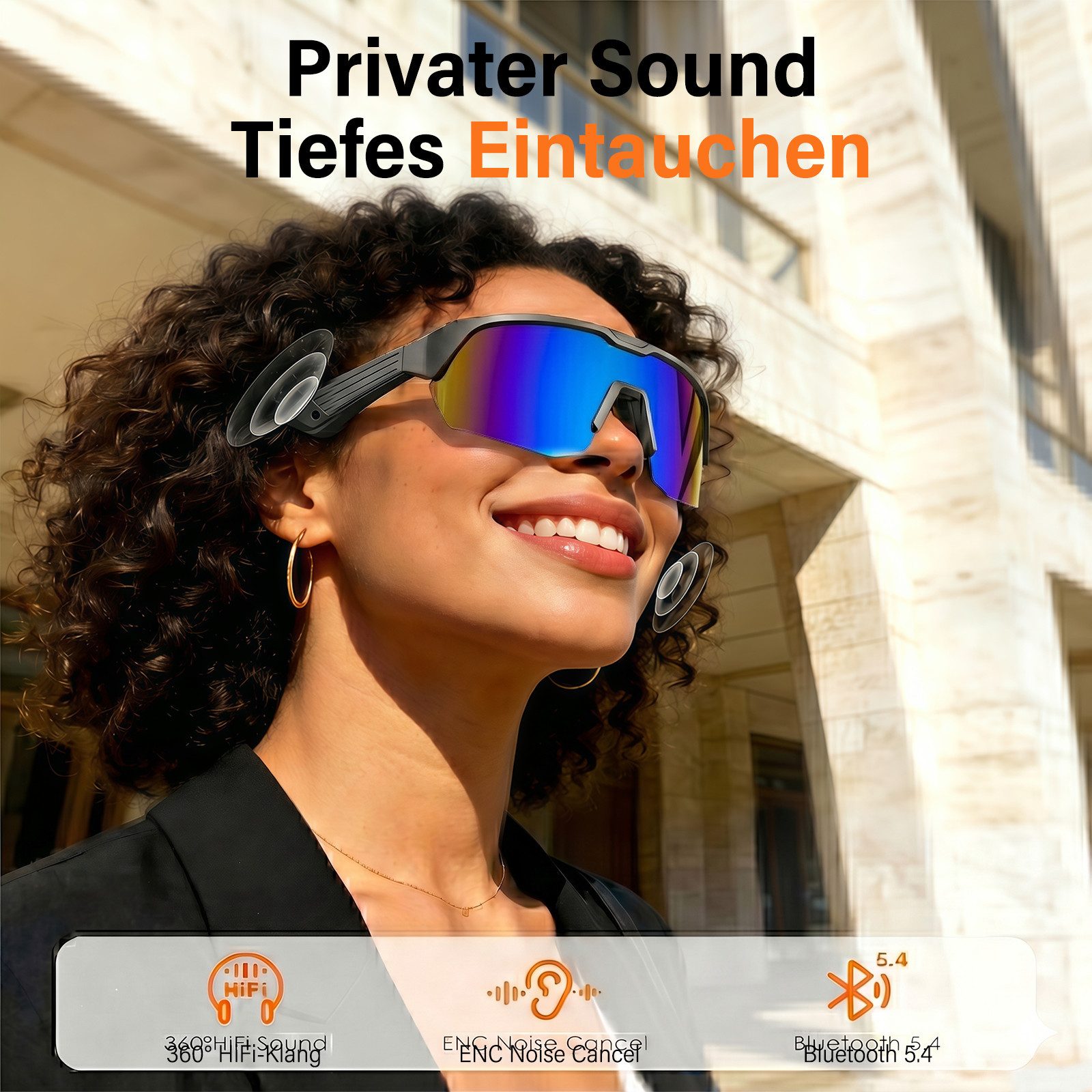 MOPUEA Sonnenbrille Bluetooth Sportbrille Fahrradbrille Open-Ear Audio Freisprechfunktion (Bluetooth Sportbrille mit Freisprechfunktion, Kabellose Sportbrille m – Bild 2 von 5