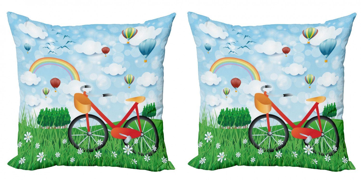 Kissenbezüge Modern Accent Doppelseitiger Digitaldruck, (2 mit Abakuhaus Bike Stück), Karikatur Frühlingslandschaft