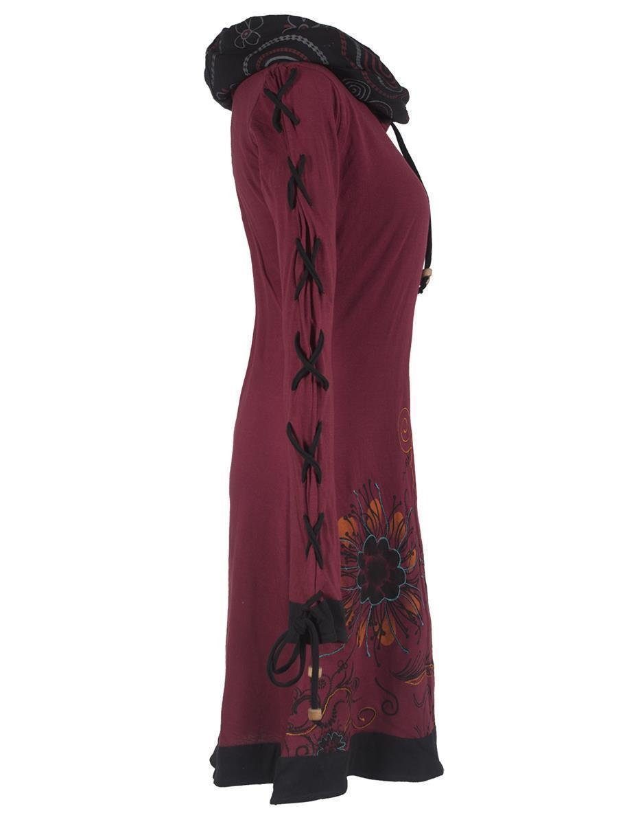 Vishes Midikleid Bedrucktes Blumen Kleid mit Schalkragen - Schnüren Ethno, Hippi, Boho, Goa Style