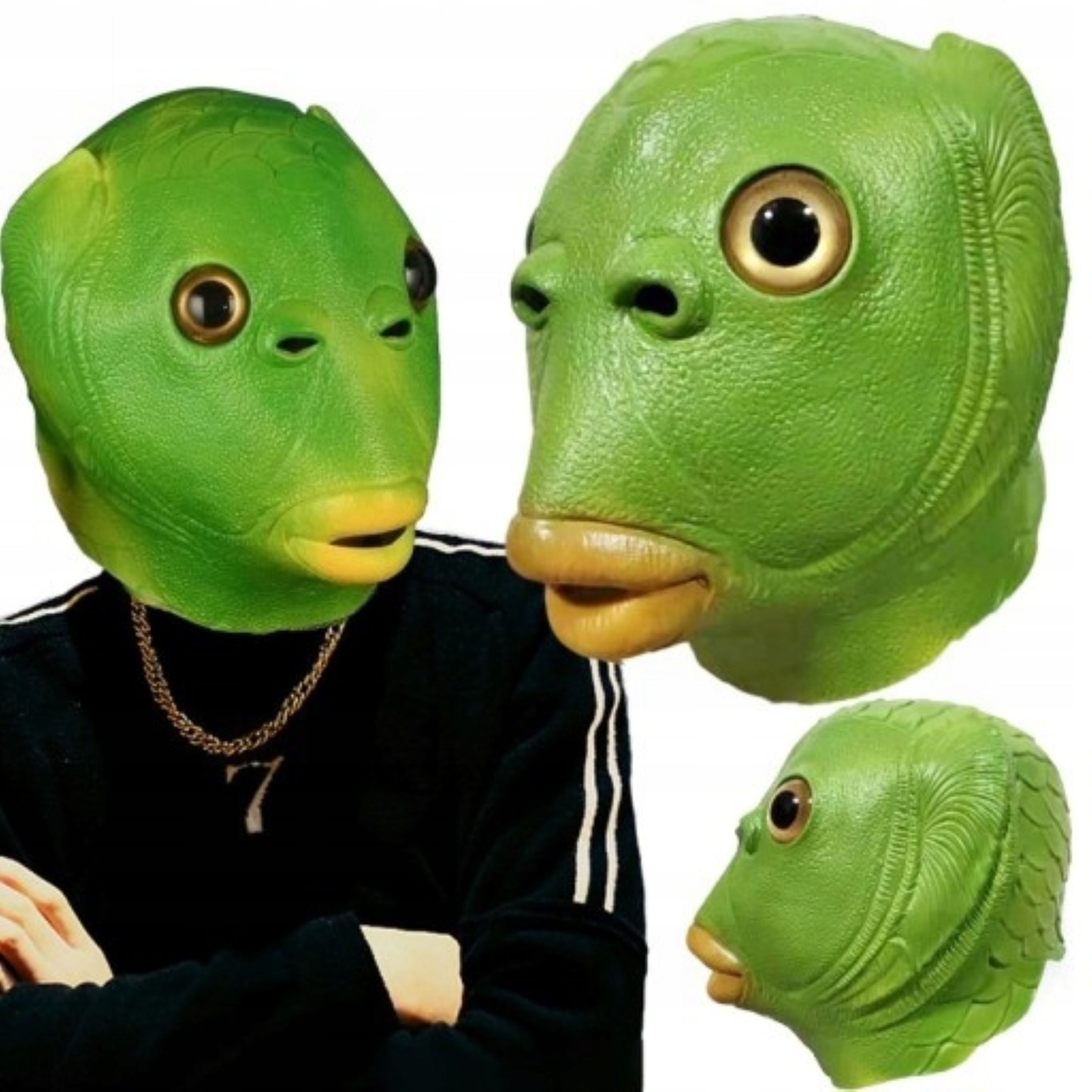 Kostüm-Perücke Halloween Maske Lustiger Fisch Grün Latex Kostüm Erwachsene Kinder