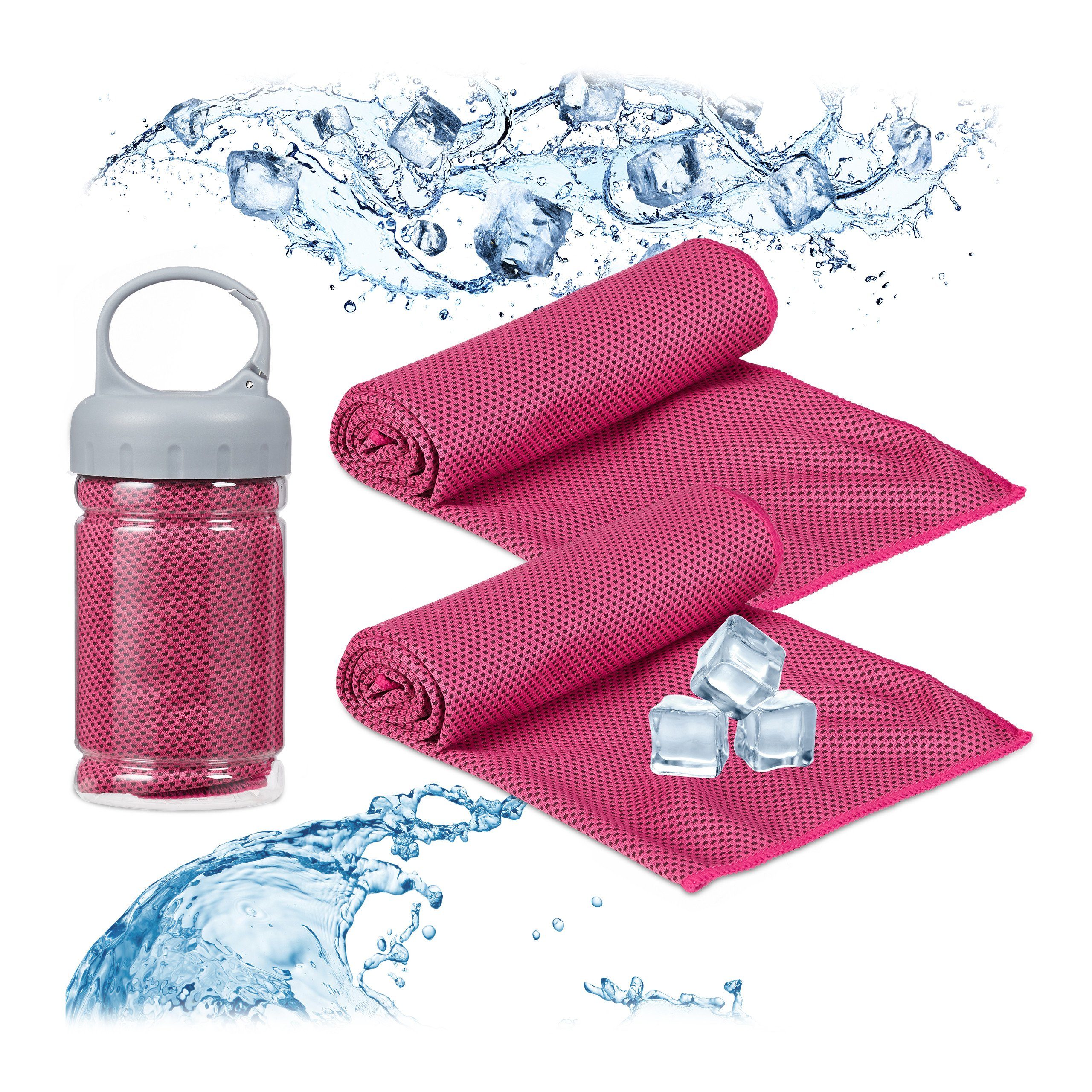 relaxdays Sporthandtuch Kühlendes Handtuch im 2er Pack, Pink Pink Transparent Grau