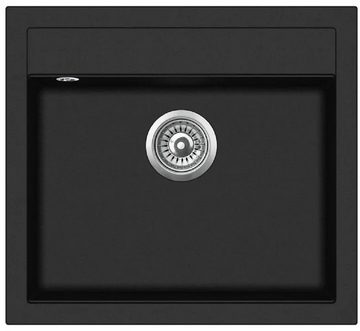 GURARI Küchenspüle SQQ100 - 601 W+RM-2845-G, (2 St), Einbau Granitspüle Schwarz metallic +Aufrollbare Abtropfmatte