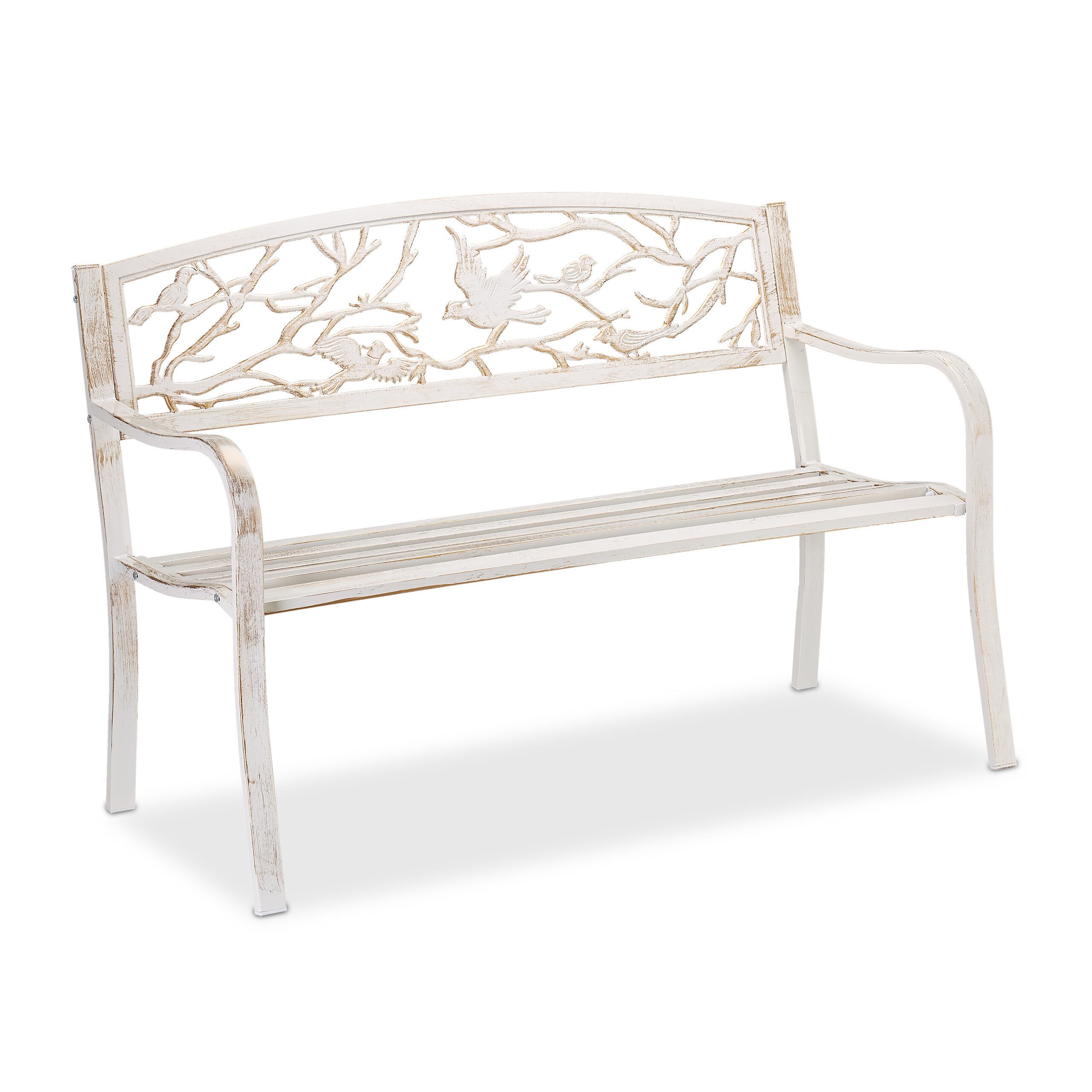 relaxdays Gartenbank Vögel Desig, Weiß-Bronze günstig online kaufen