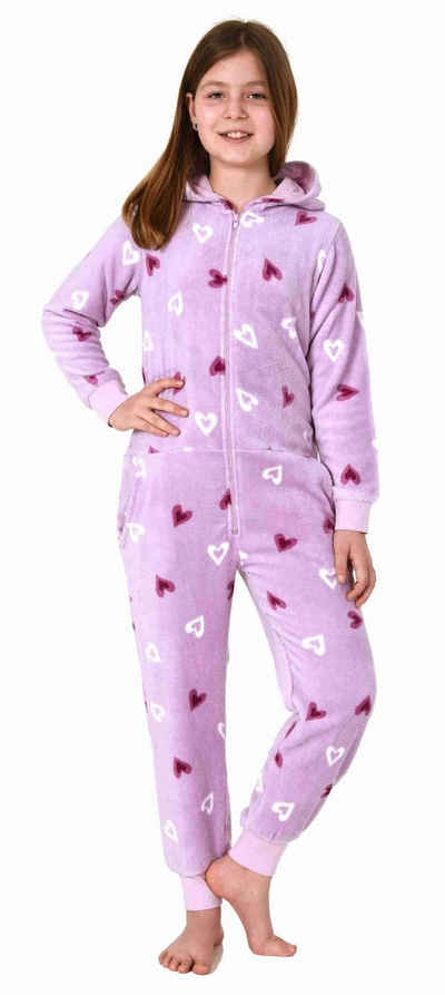 Normann Pyjama Mädchen Jumpsuit Overall Schlafanzug langarm in Herz Optik