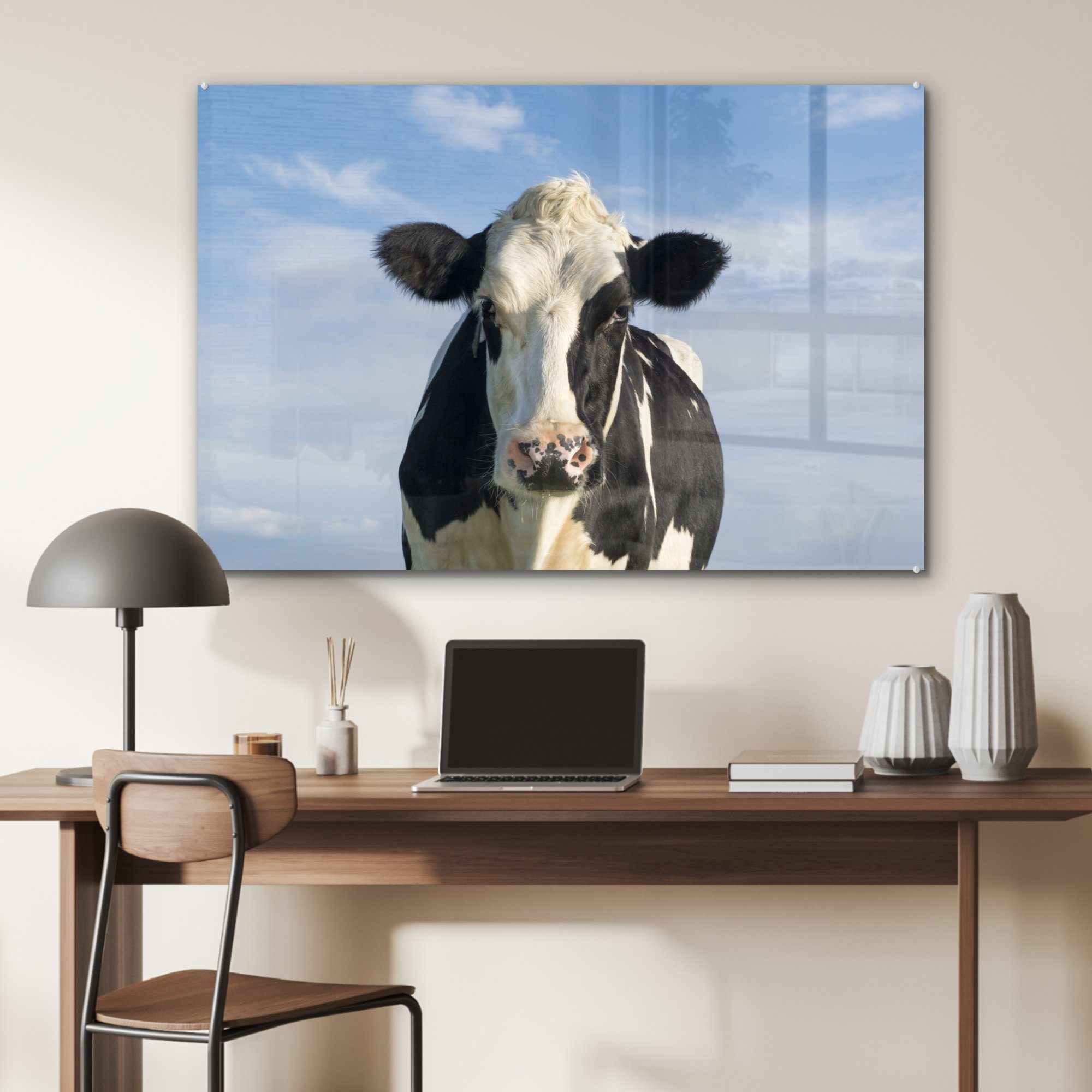 MuchoWow Acrylglasbild Niederlande - Kuh Luft, Wohnzimmer & Schlafzimmer (1 St), Acrylglasbilder 