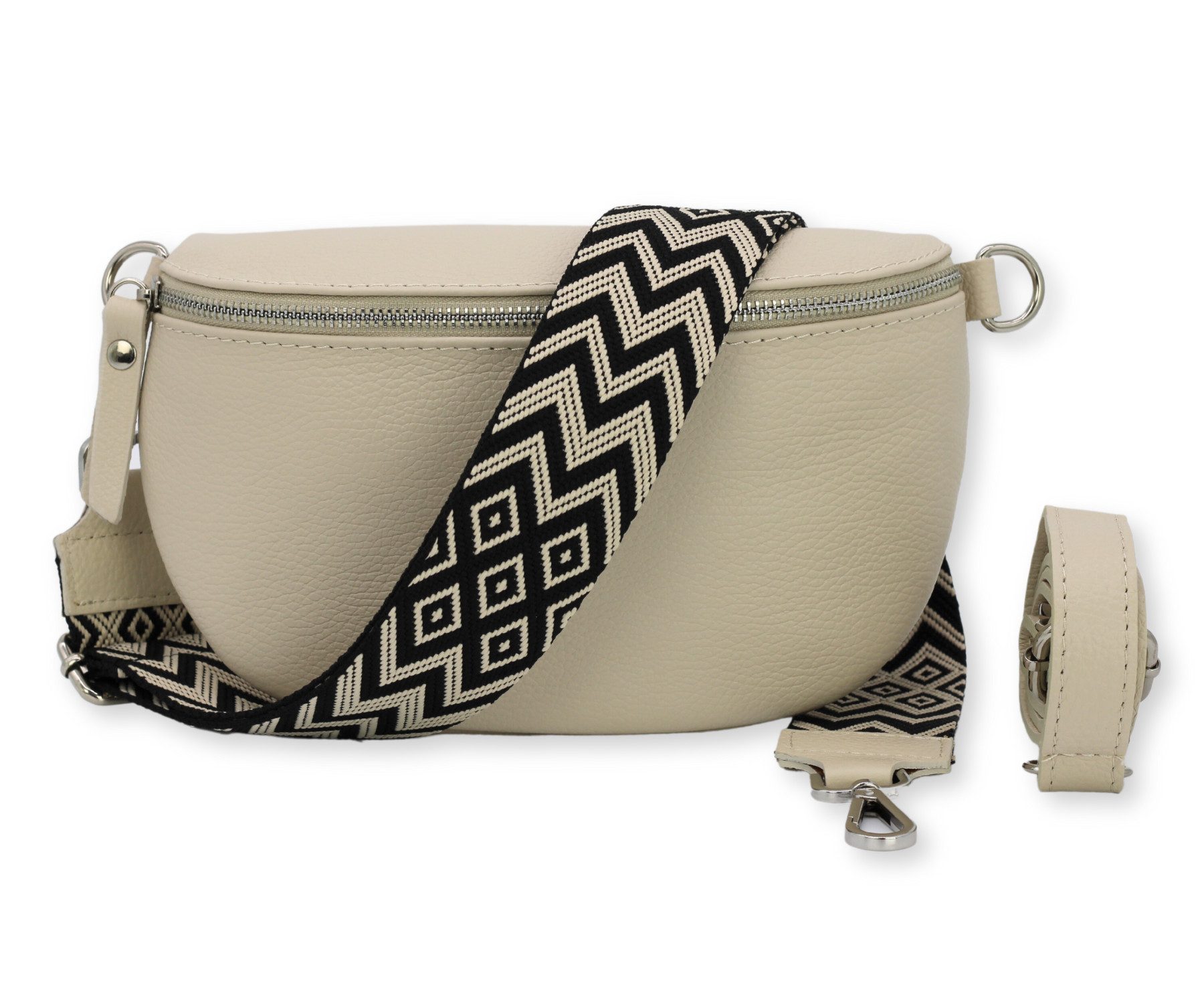 BRISE TASCHE Schultertasche SAHEL Gürteltasche Damen, echtes Leder, mit 2 Riemen (Medium Größe, mit extra gemustertem Gürtel), made in Italy