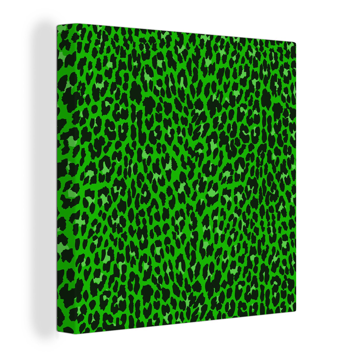 OneMillionCanvasses® Leinwandbild Leopard - Grün - Muster, (1 St), Leinwand Bilder für Wohnzimmer Schlafzimmer