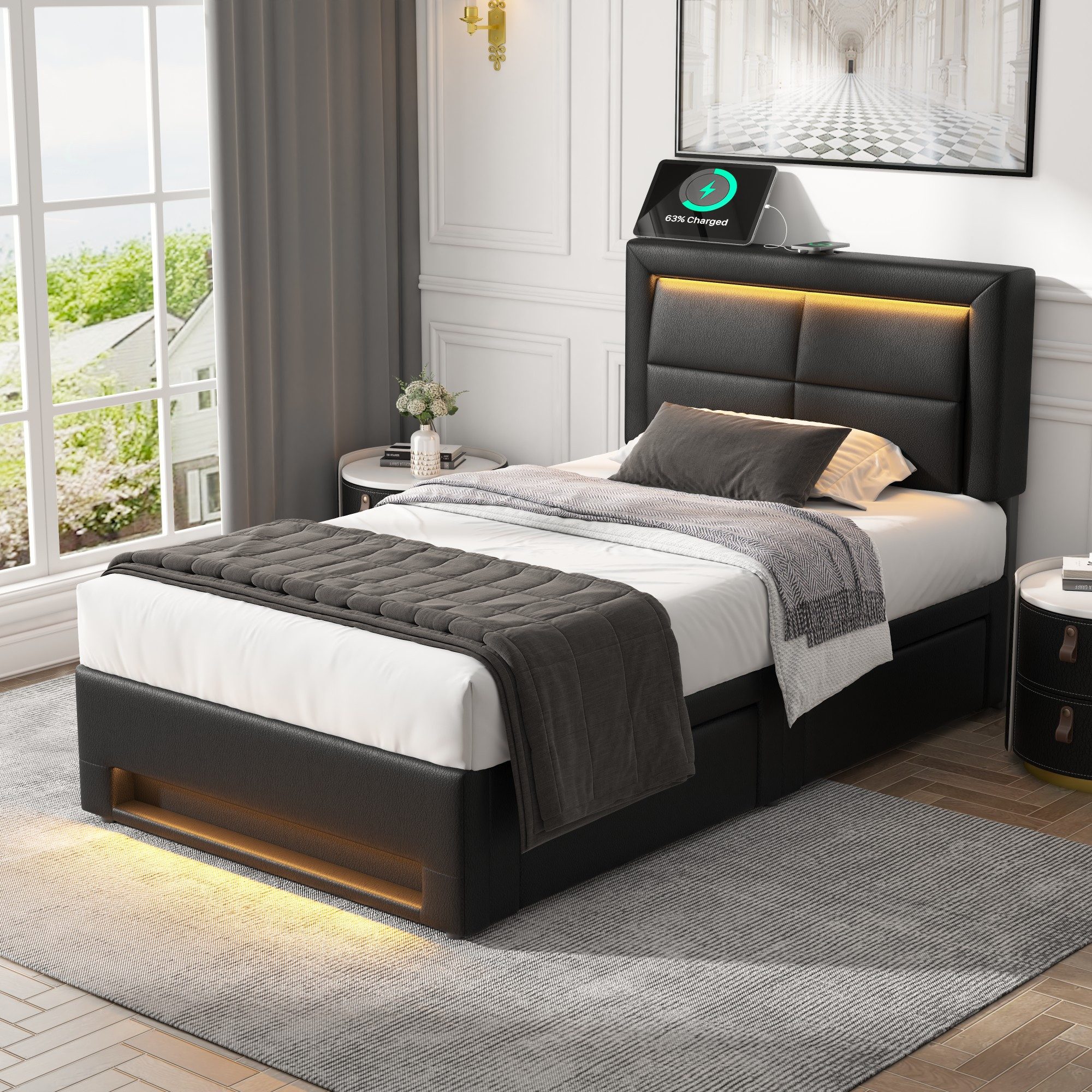 Flieks Polsterbett, LED Einzelbett 90x200cm mit günstig online kaufen
