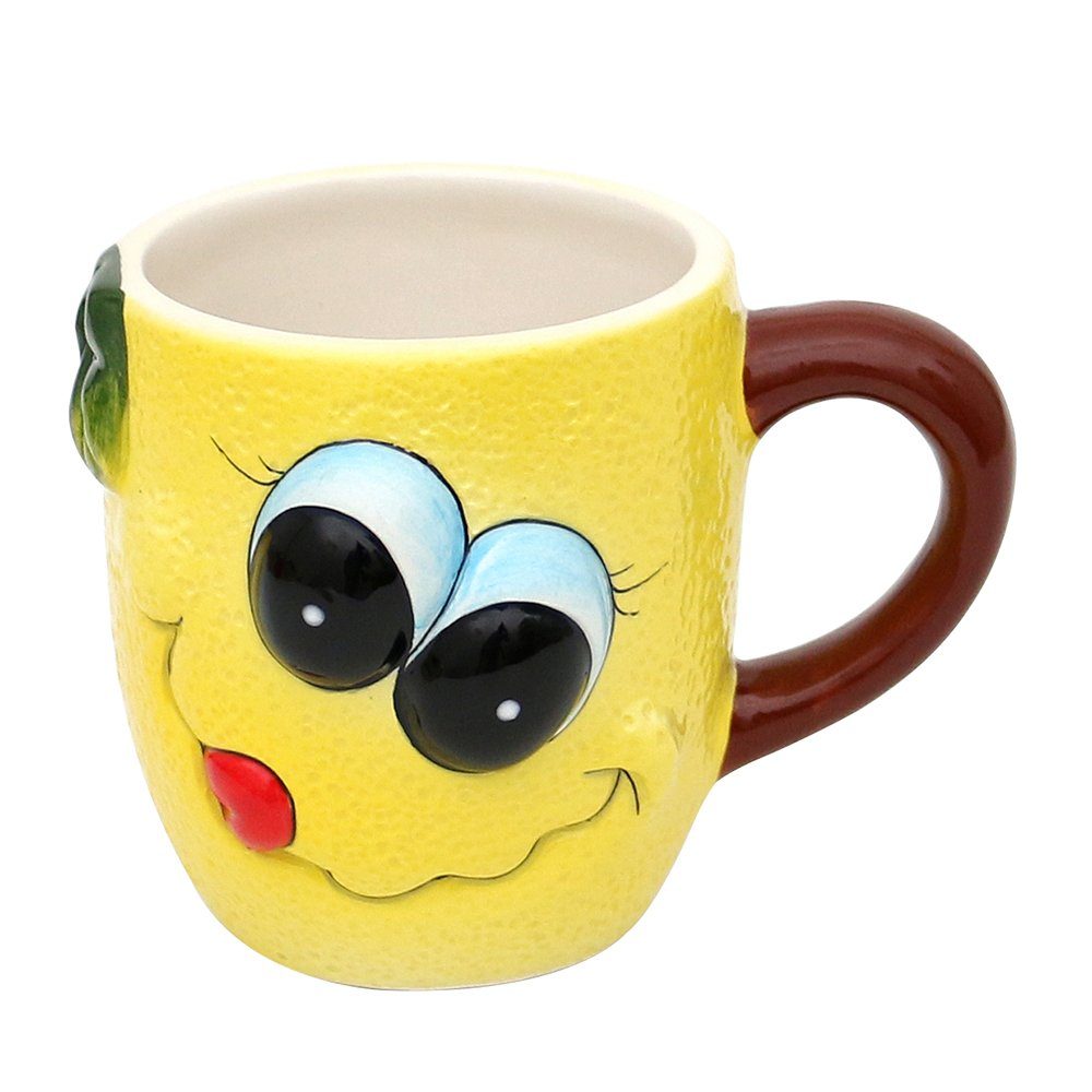 Dekohelden24 Tasse Keramik Kaffeebecher - Tasse als Zitrone Größe H/Ø: 9 x 12 cm, Dolomite