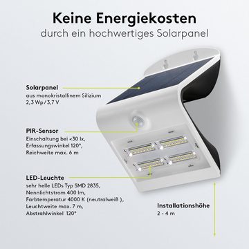 Goobay LED Solarleuchte LED Solar Außenstrahler mit Bewegungsmelder 3,2 W Scheinwerfer, LED fest integriert, Neutralweiß, 4000 K / 400 lm / Hochwertiges Solarpanel / Weiß