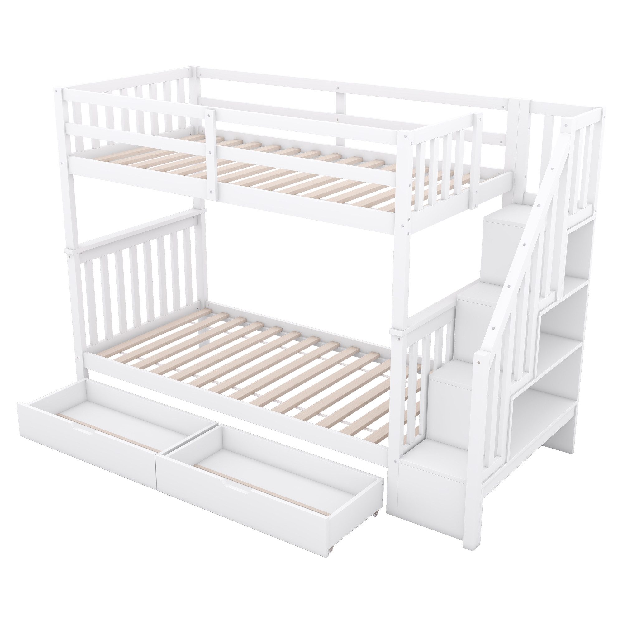 HAUSS SPOLE Etagenbett 90x200cm, mit zwei Schubladen, hohe Geländer, Treppe günstig online kaufen