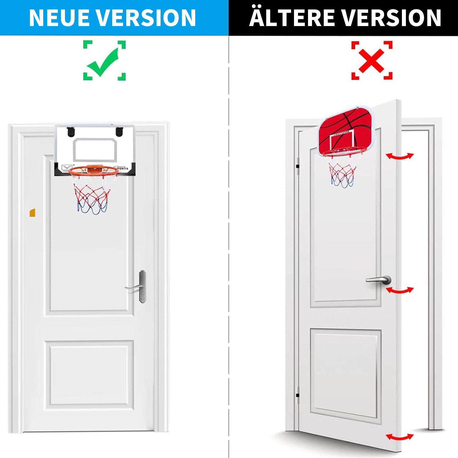 SURFOU Basketballkorb Indoor Kinder, transparent 40x30cm,hakenlose Türhalterung, 21,5cm Ring