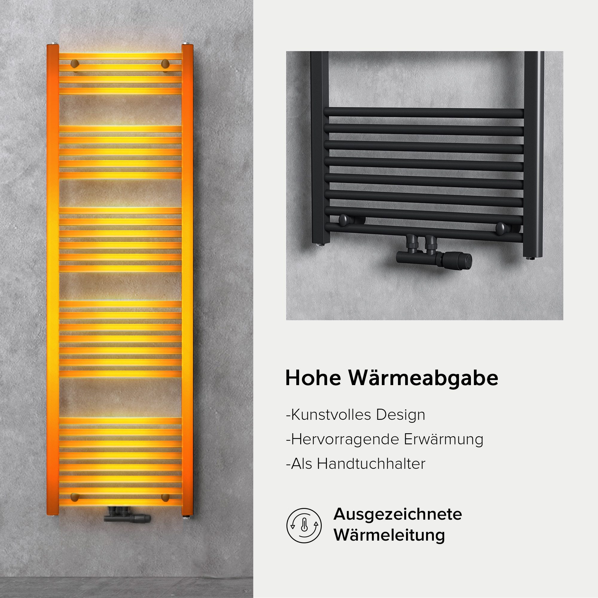doporro Badheizkörper Mittelanschluss Seitenanschss Handtuchwärmer Röhrenheizkörper RHE, sehr angenehme Strahlungswärme