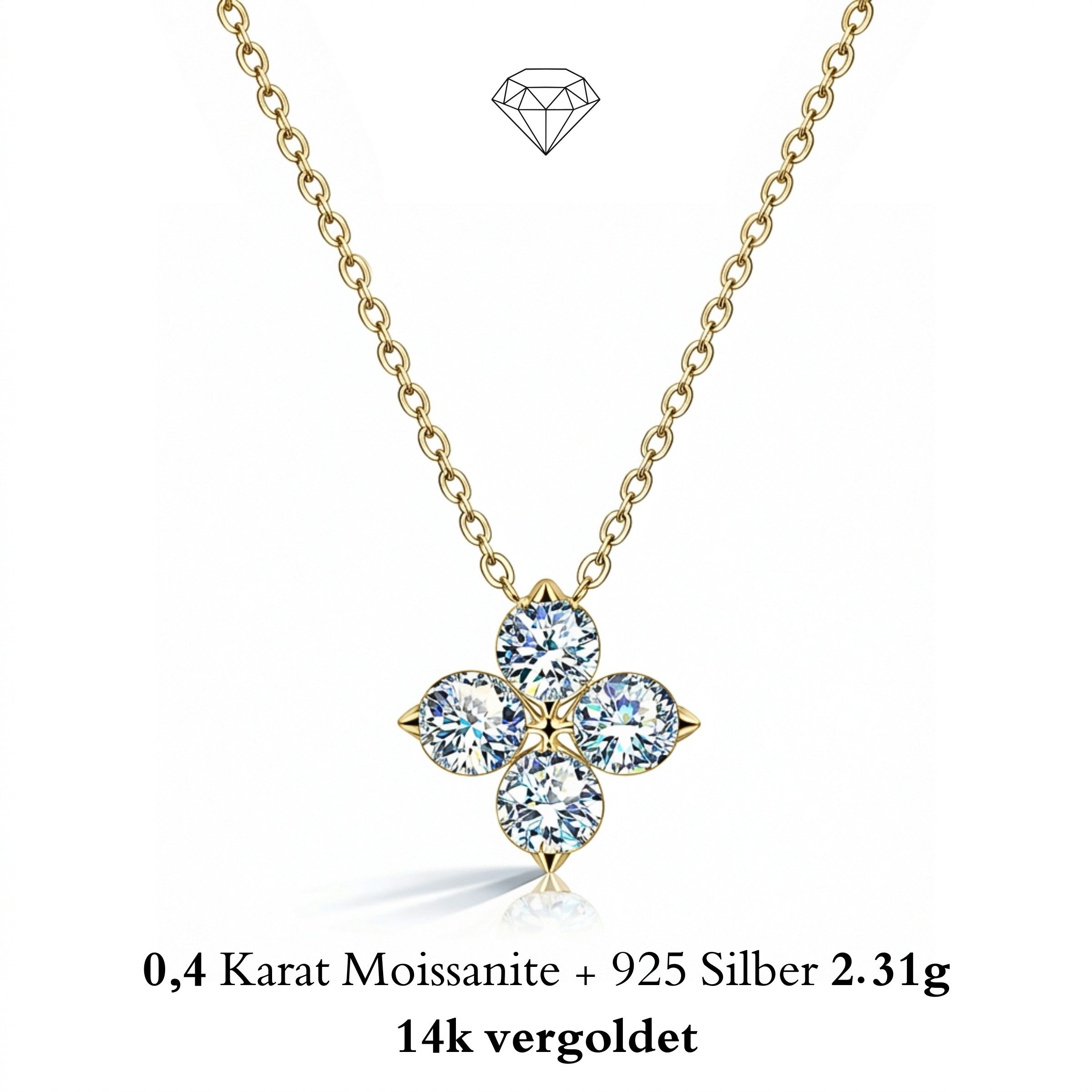 Silberkette Damen 925 Silber mit Diamant Moissanit 0,40 Karat - Kleeblatt