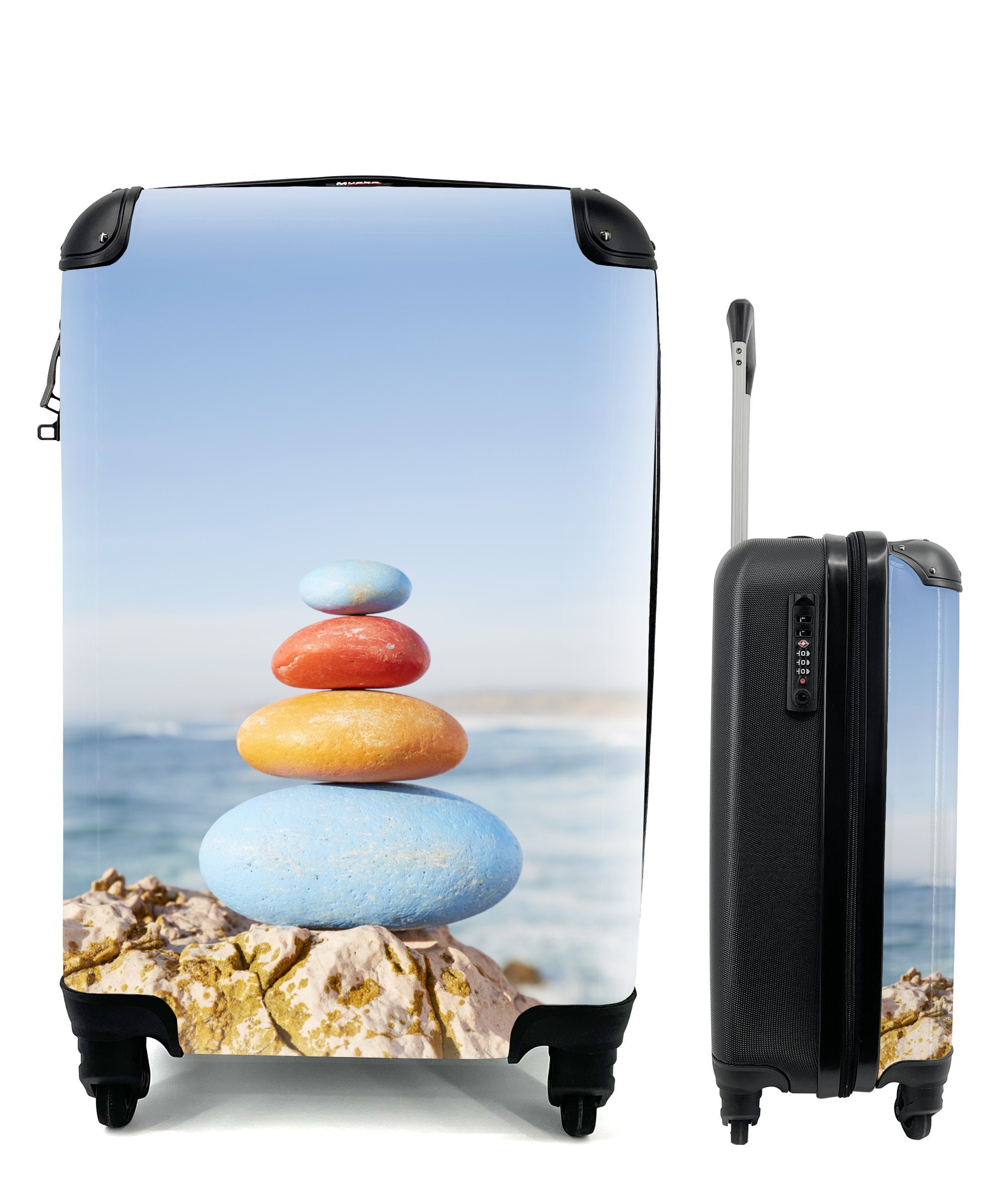 Reisetasche MuchoWow 4 Stapel Trolley, Steine Meer, mit Rollen, rollen, farbiger Handgepäckkoffer Ferien, für das für Handgepäck ruhige Reisekoffer