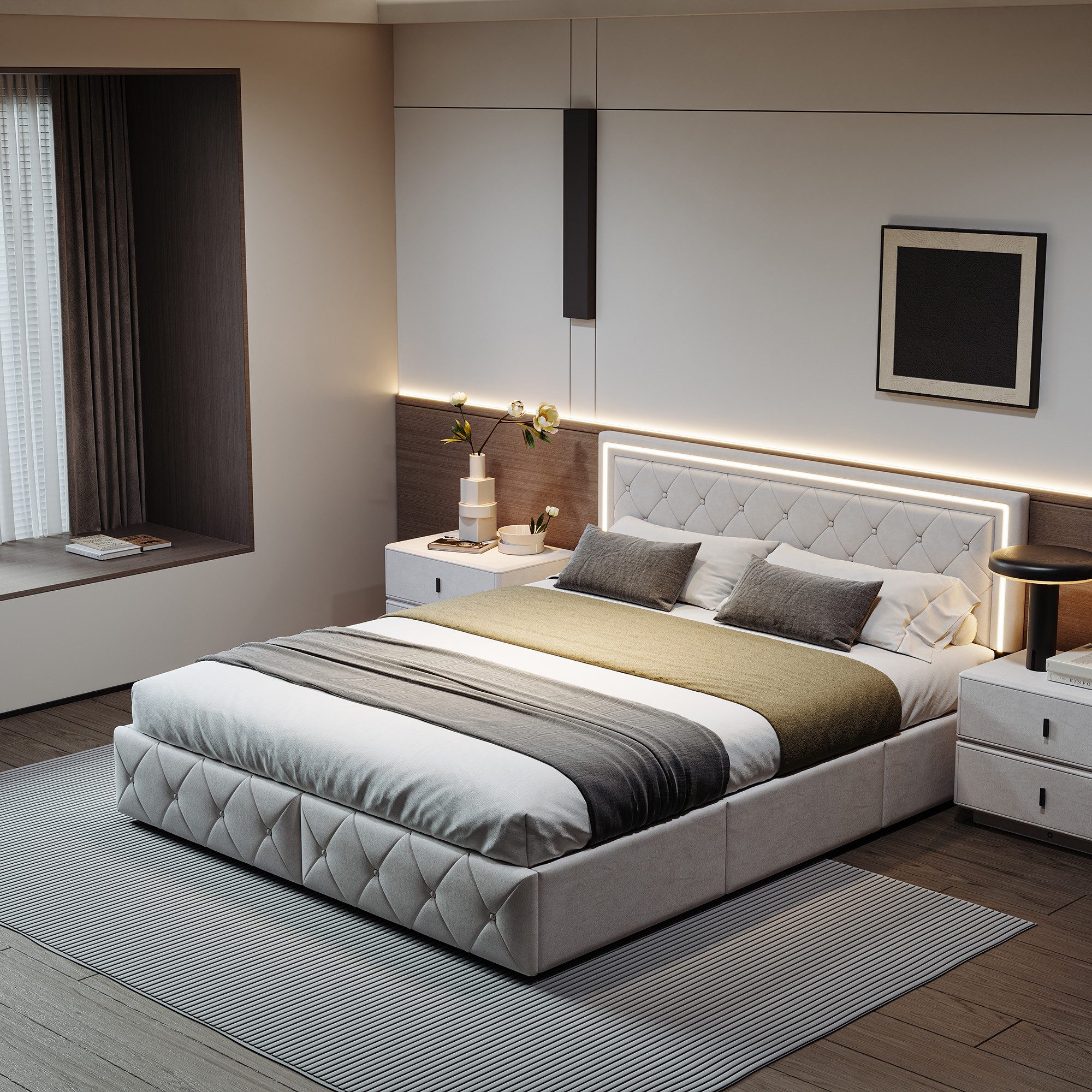 PXloue Polsterbett LED Doppelbett Stauraumbett (1 tlg., Kopfteil hochstellb günstig online kaufen