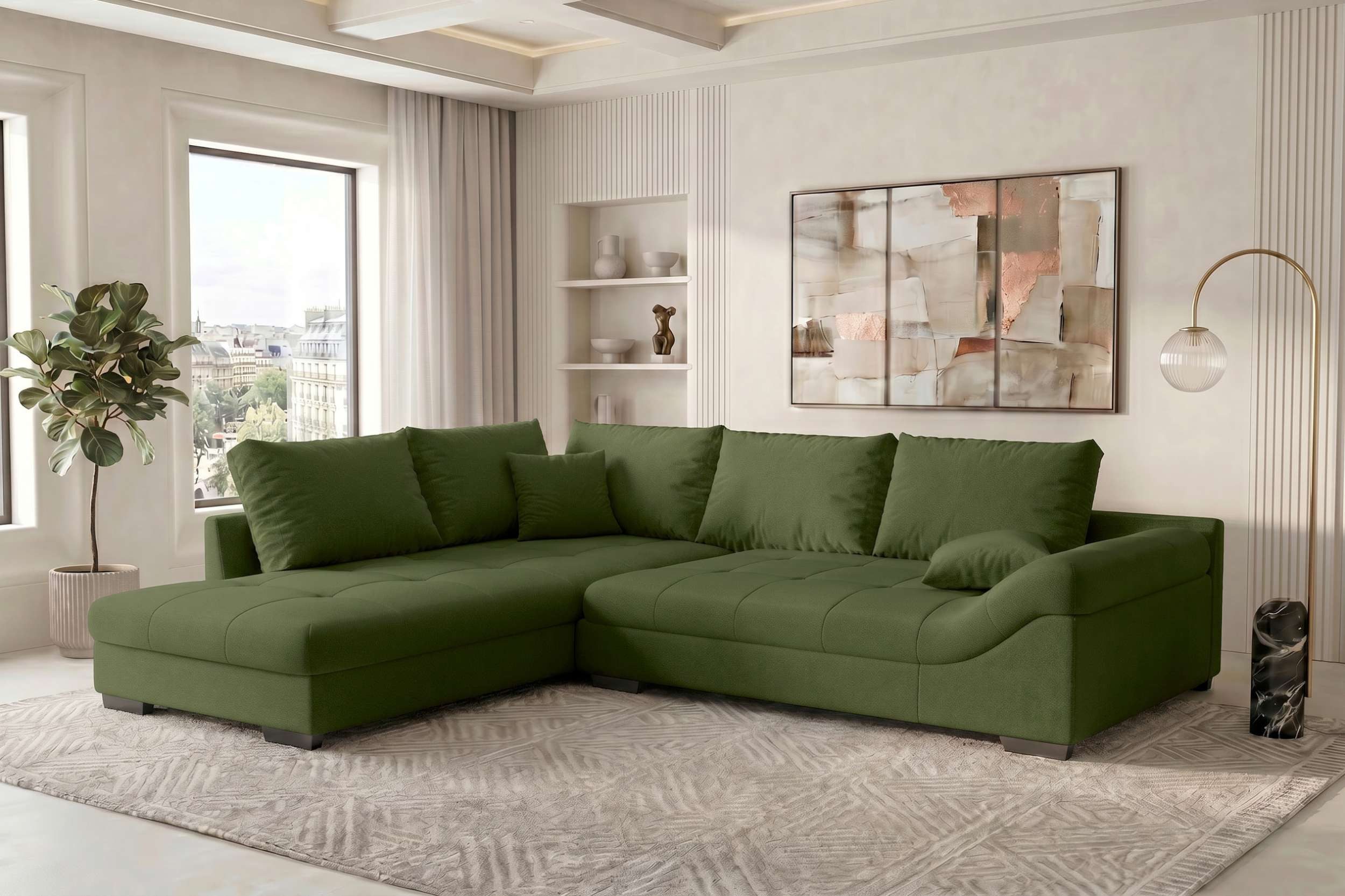 Sofa Dreams Ecksofa Polster Ecksofa Mykonos L Form kurz, Ecksofa, L-Form, Inkl. 5 Rückenkissen, mit Rundumbezug, Wellenfederung
