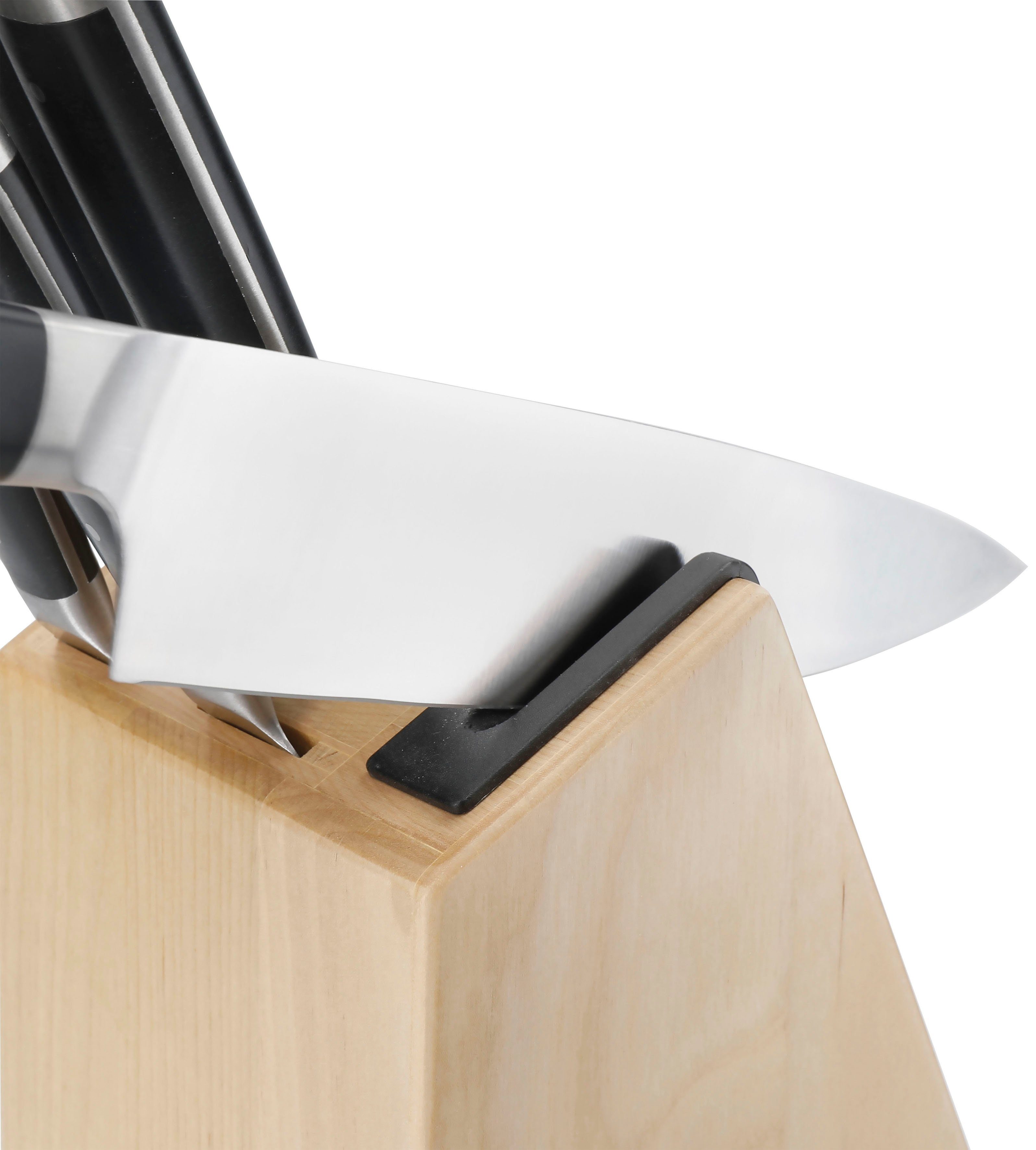 KitchenAid Messerblock Gourmet (5tlg), Messer japanischer Stahl, integrierter Messerschärfer, Birkenholzblock