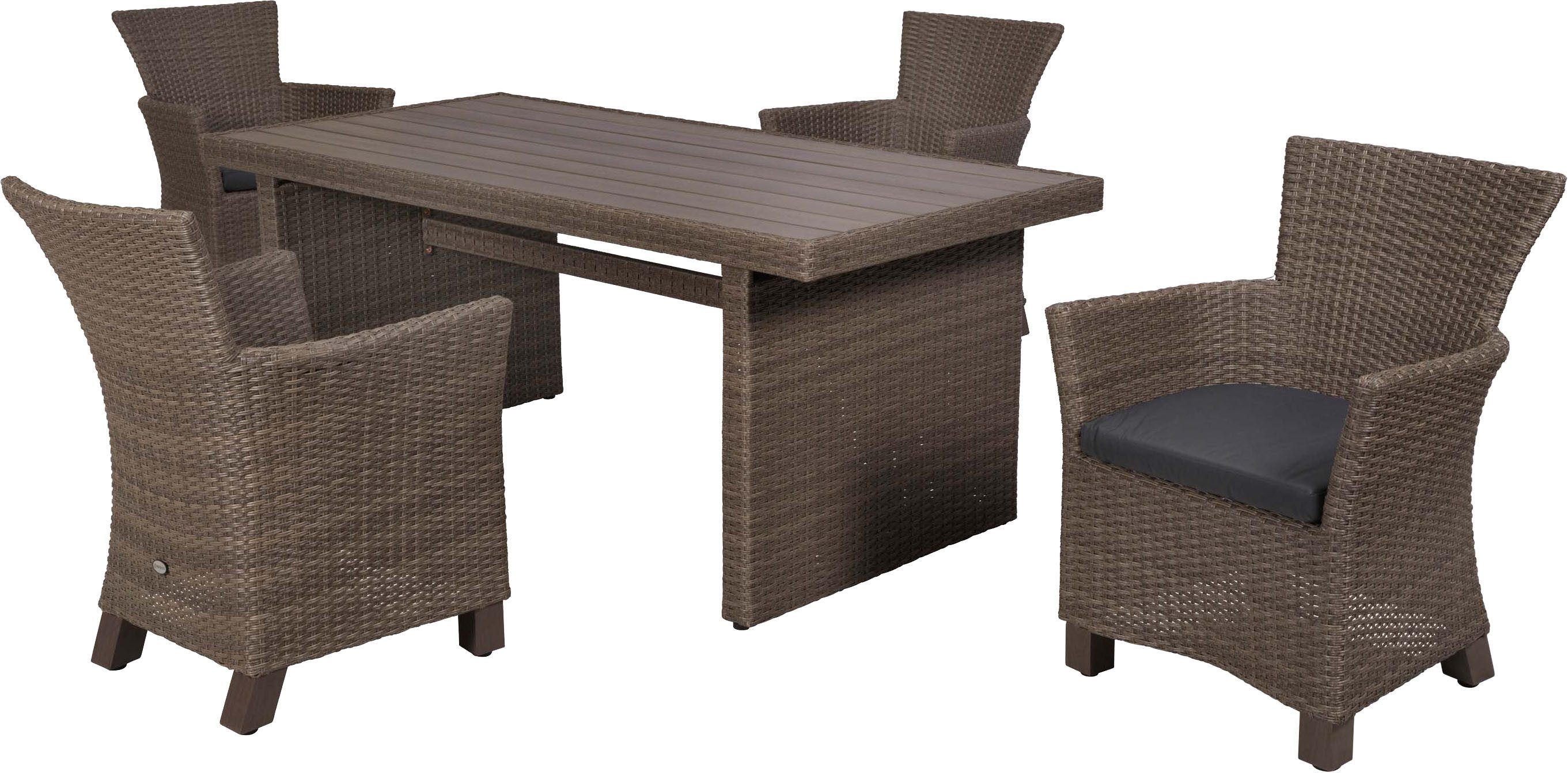 MERXX Garten-Essgruppe Toskana, (Set, 5-tlg), inkl. 4 Sessel, 4 Auflagen, 1 Tisch