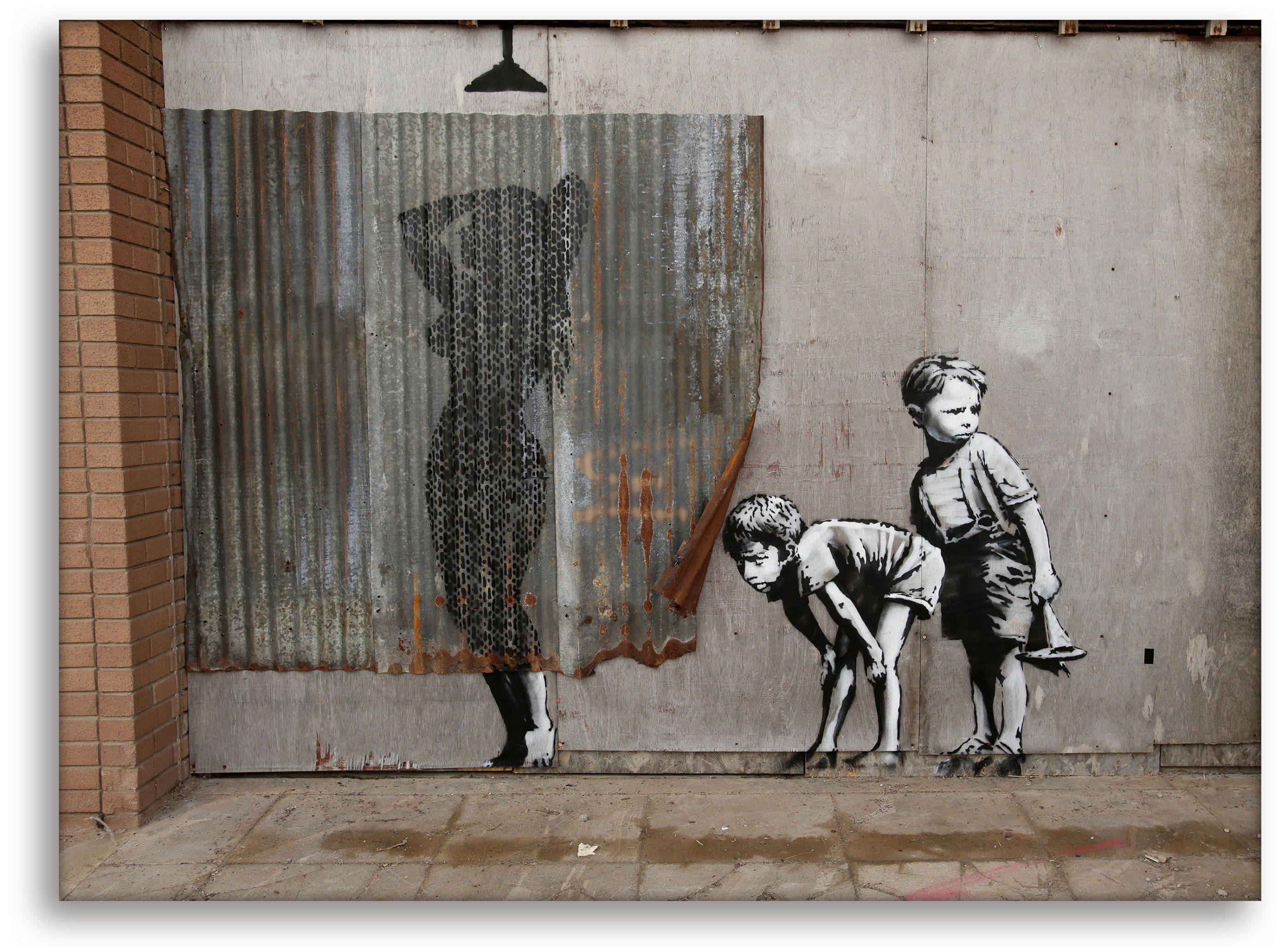 Leinwando Leinwandbild Banksy bild girl women's shower dusche / wohnzimmer bilder street art