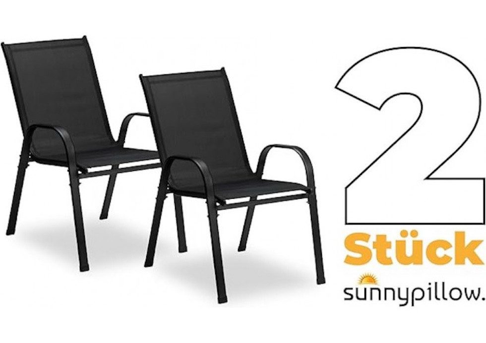 sunnypillow 4-Fußstuhl Stapelstühle schwarz – Hochlehner Gartenstühle mit Armlehnen, 2 Stk. – Bild 4 von 5