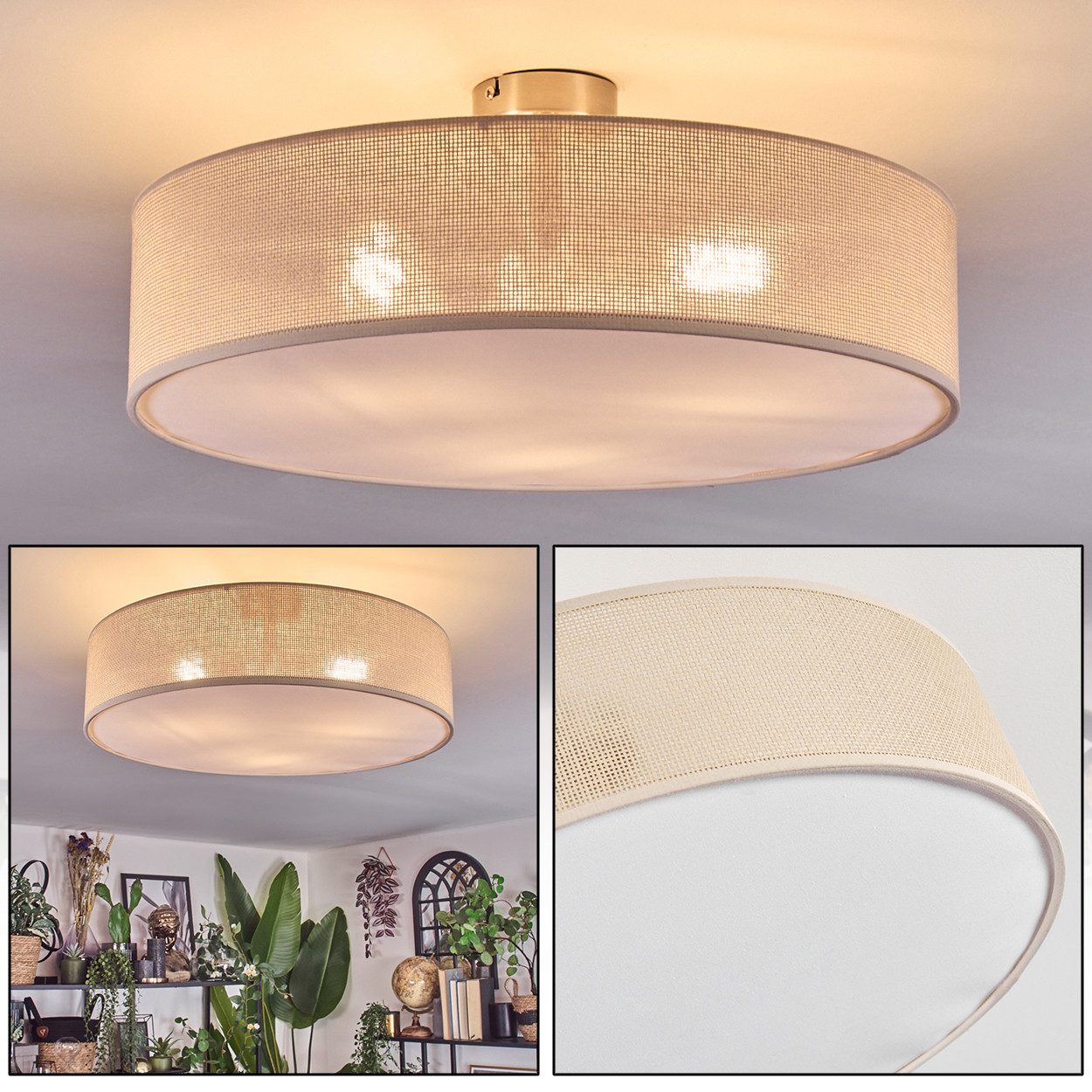 hofstein Deckenleuchte Deckenlampe aus Metall/Papiergeflecht/Stoff/Kunststo günstig online kaufen