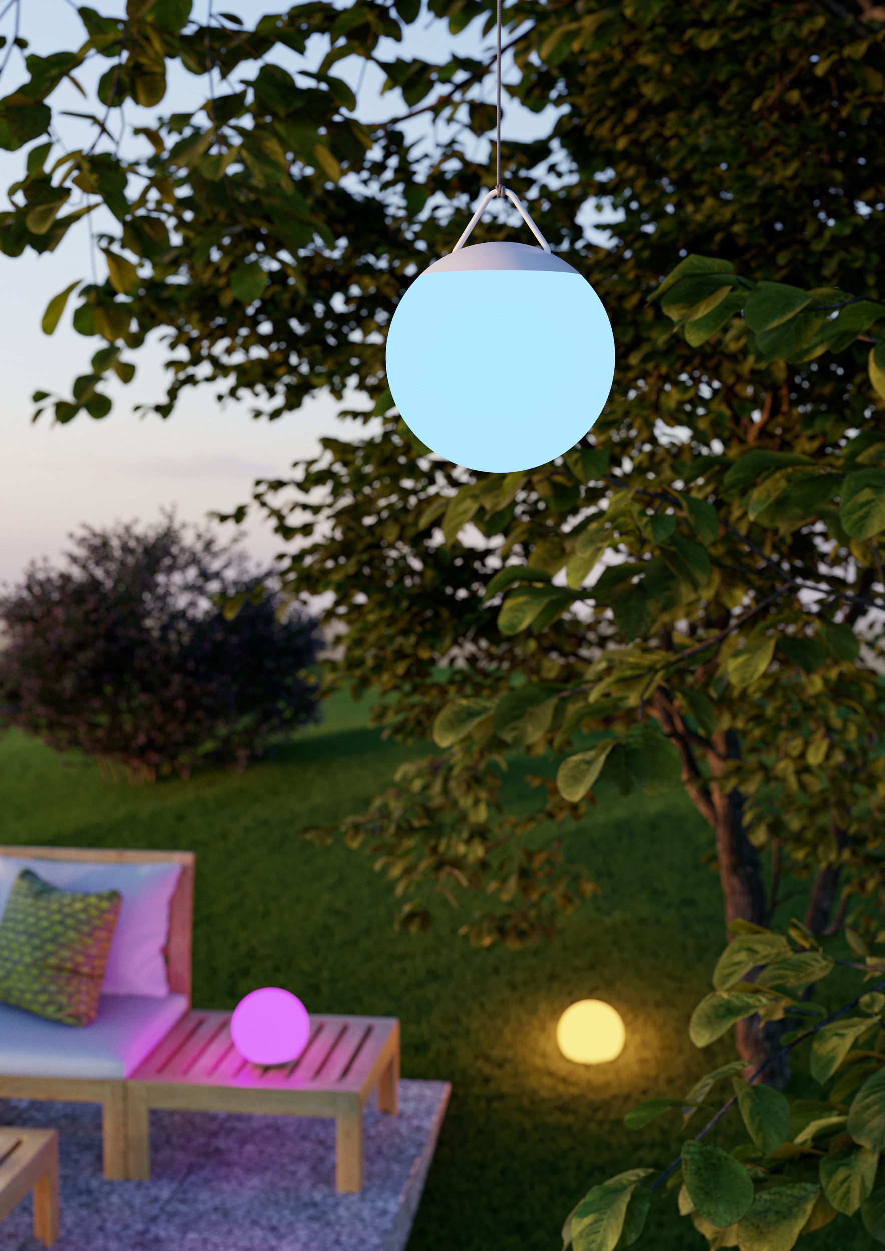 EGLO LED Außen-Stehlampe POGGIOBELLO Spießleuchte - - LED - 0,45W - IP44, Dimmfunktion, Ein-/Ausschalter, Farbwechsel, RGB, dimmbar über Fernbedienung, mehrere Helligkeitsstufen, LED fest integriert, RGB, LED Kugel, Gartenkugel, Leuchtkugel, Akku-Gartenleuchte, Ø20 cm