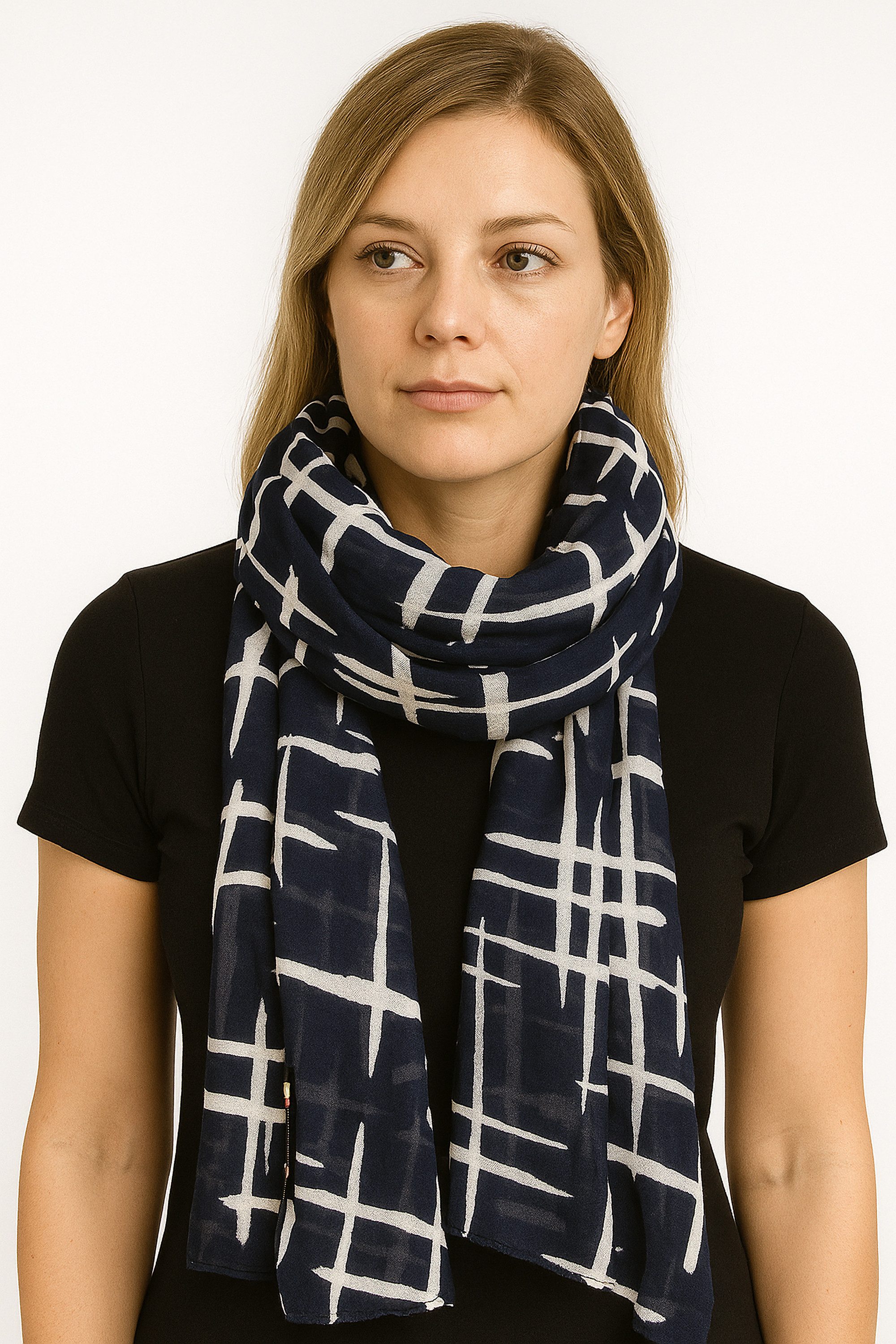 COLLEZIONE ALESSANDRO Modeschal Japan, (1-St), im maritimen Look dunkelblau und weiß