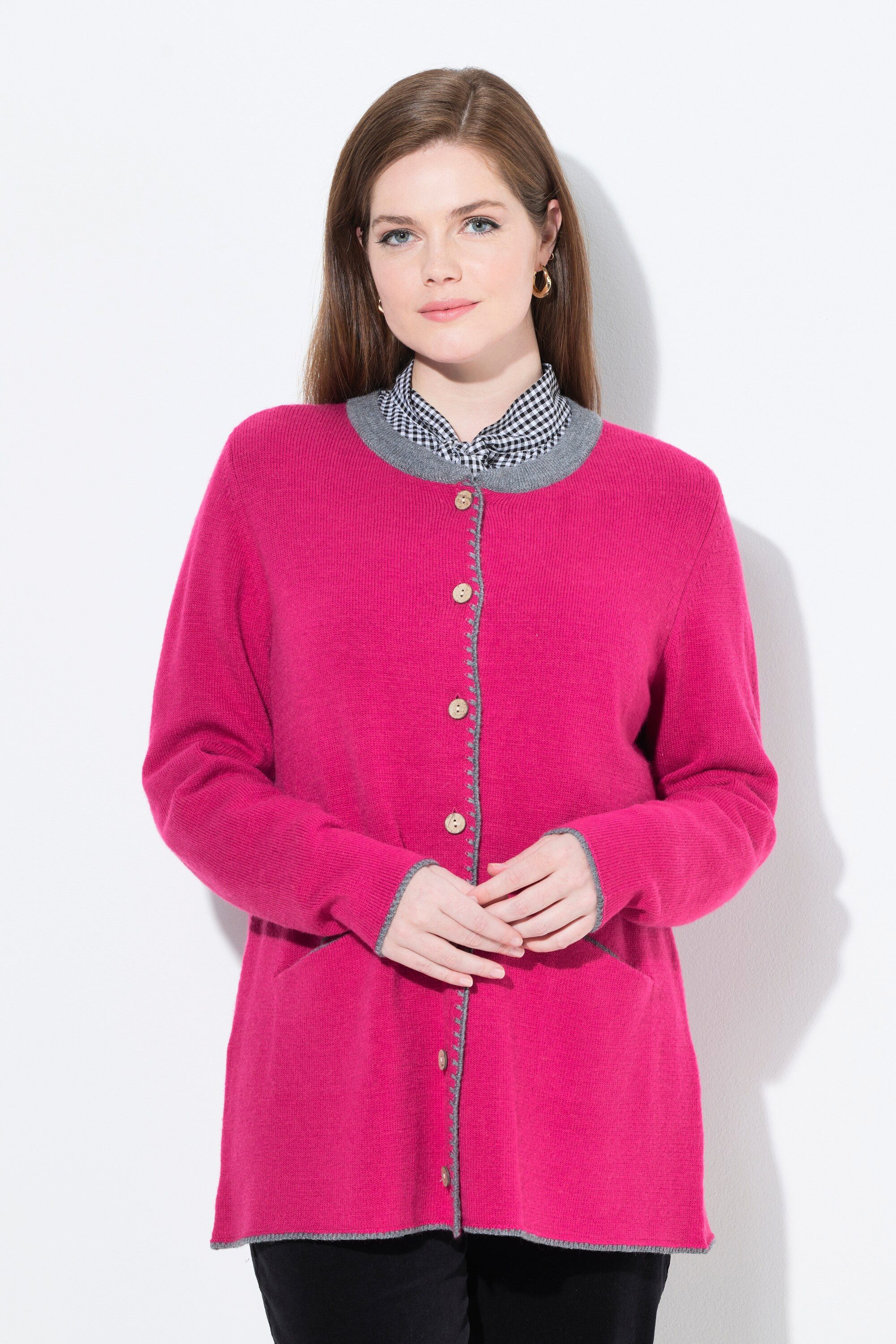 Ulla Popken Strickjacke Long-Strickjacke Hirsch-Stickerei A-Linie günstig online kaufen