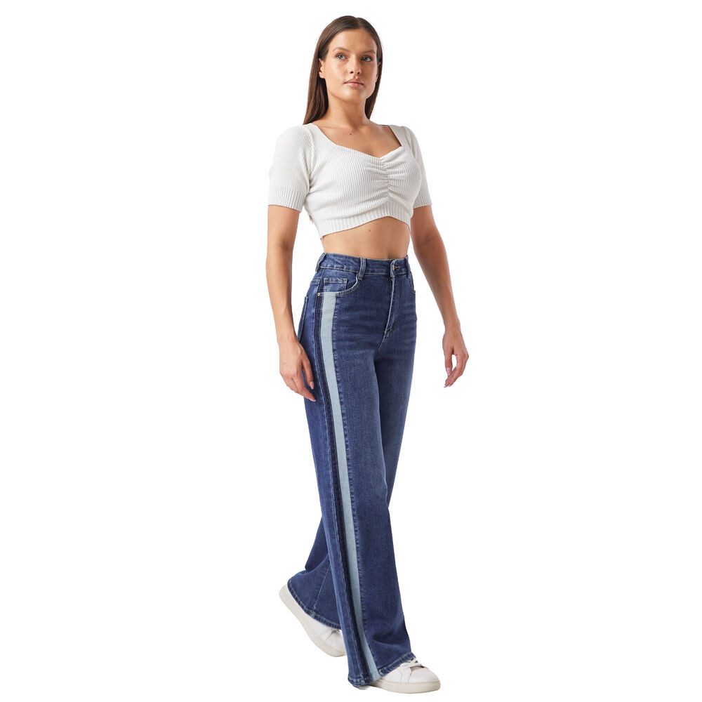 Ital-Design Dad-Jeans Damen Freizeit (91279878) Used-Look Stretch High Waist Jeans in Blau – Bild 5 von 5