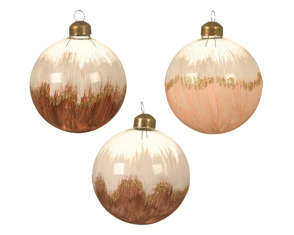 Decoris season decorations Weihnachtsbaumkugel, Verlauf Set bemalt 8cm beige braun / Glas mit Weihnachtskugeln 12er