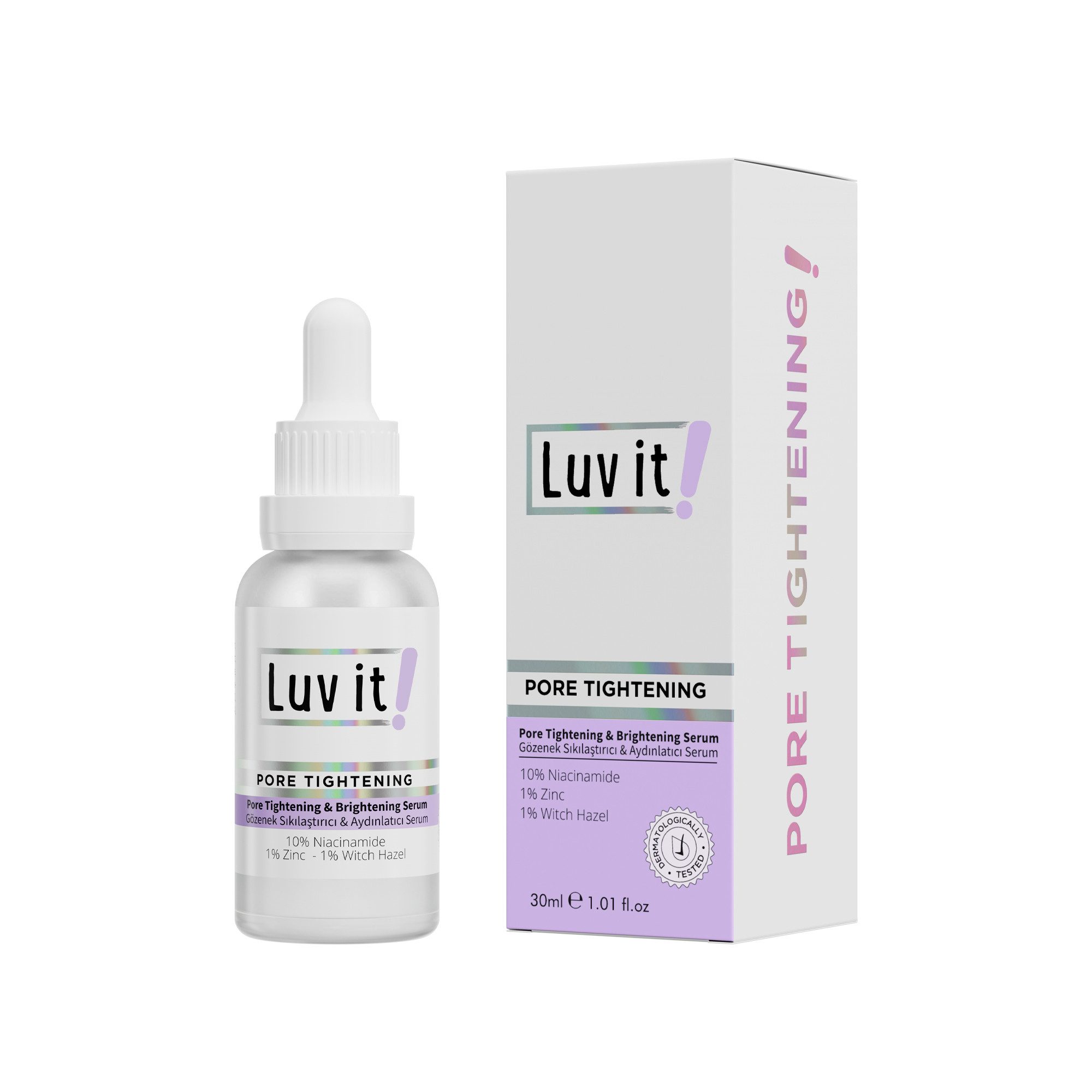 Luv it! Gesichtsserum Pore Tightening Serum mit 10% Niacinamid, Zink & Hamamelis, Porenverfeinerndes Serum mit 10% Niacinamid und Zink