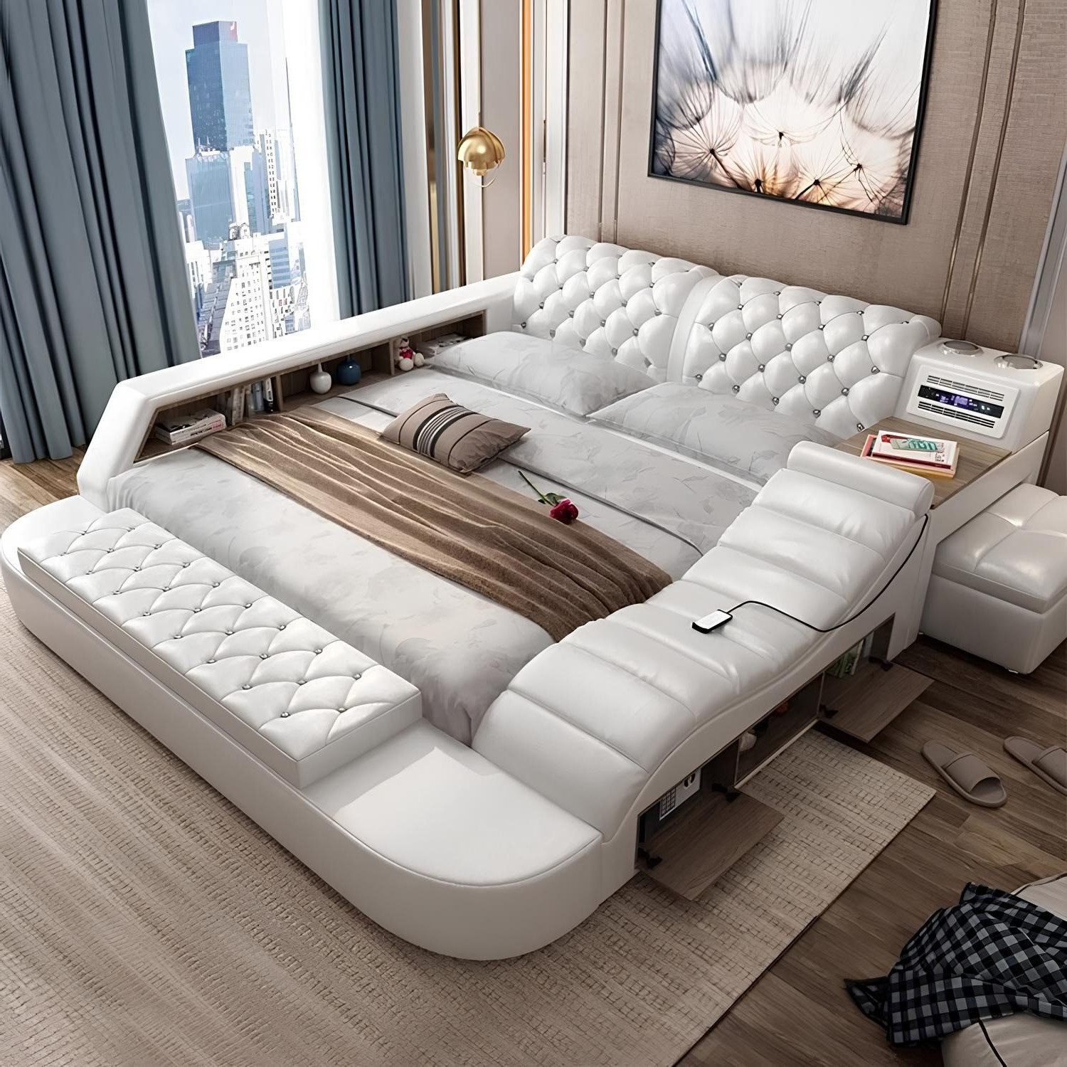Xlmoebel Multimediabett Luxus Doppelbett mit Polsterung und integriertem USB-Anschluss (Multifunktions Bett), Hergestellt in Europa