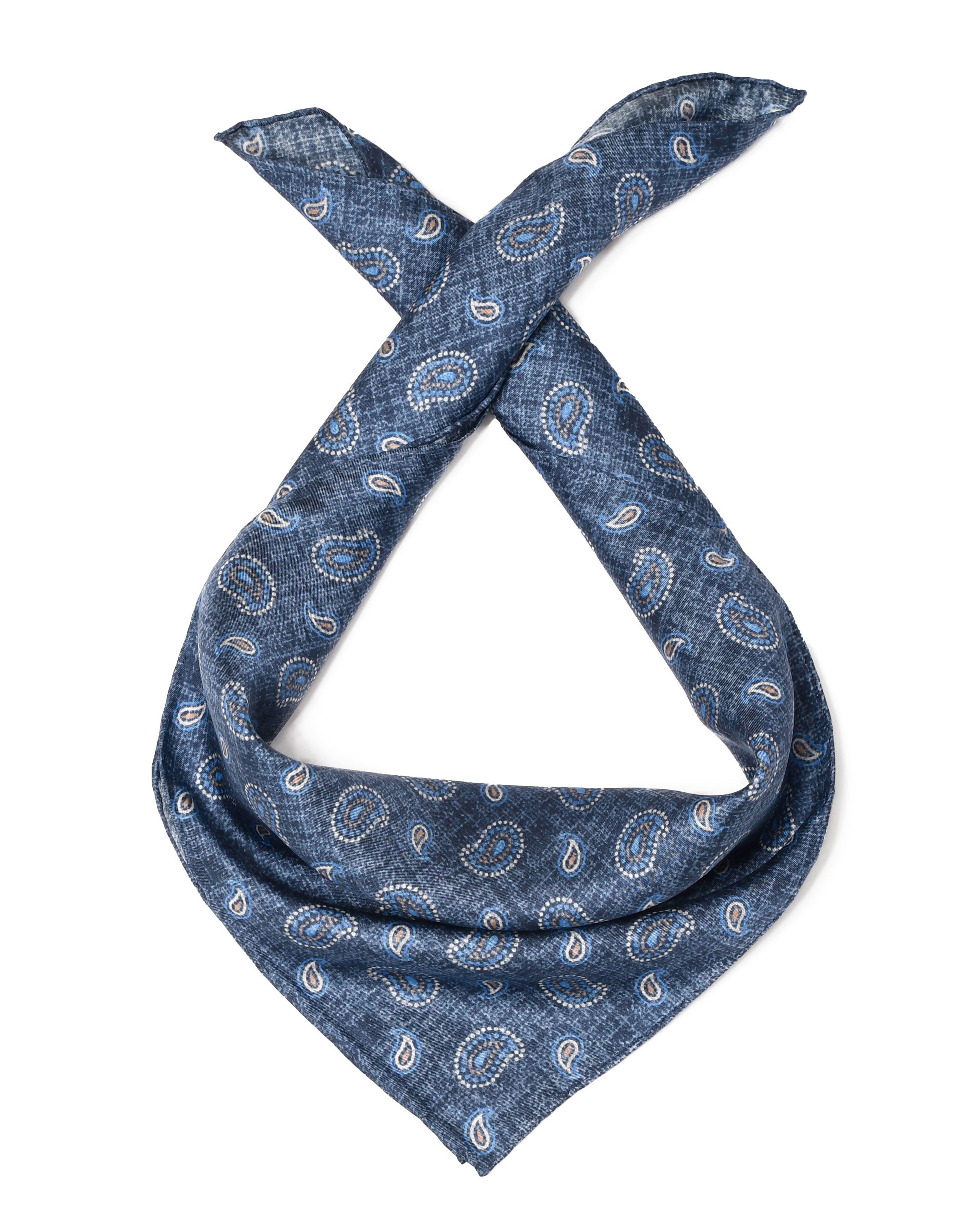 MayTree Seidentuch Herren handrolliert aus Twill-Seide 53x53, Stone-washed Jeansblau, (Stück), 100% Seide