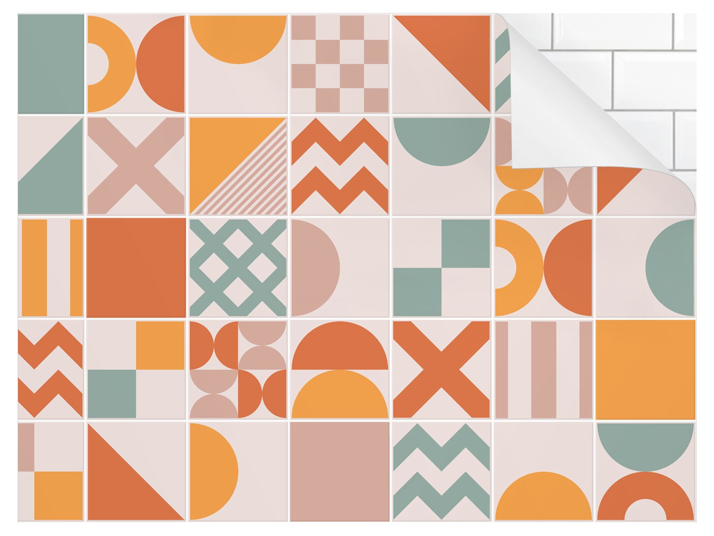 Bilderdepot24 Küchenrückwand selbstklebend orange Muster, (1-tlg., Nischenrückwand - für Fliesenspiegel ohne Bohren - glänzend), Nischenrückwand Fliesenoptik fugenlos Wandpaneel Küche Herd