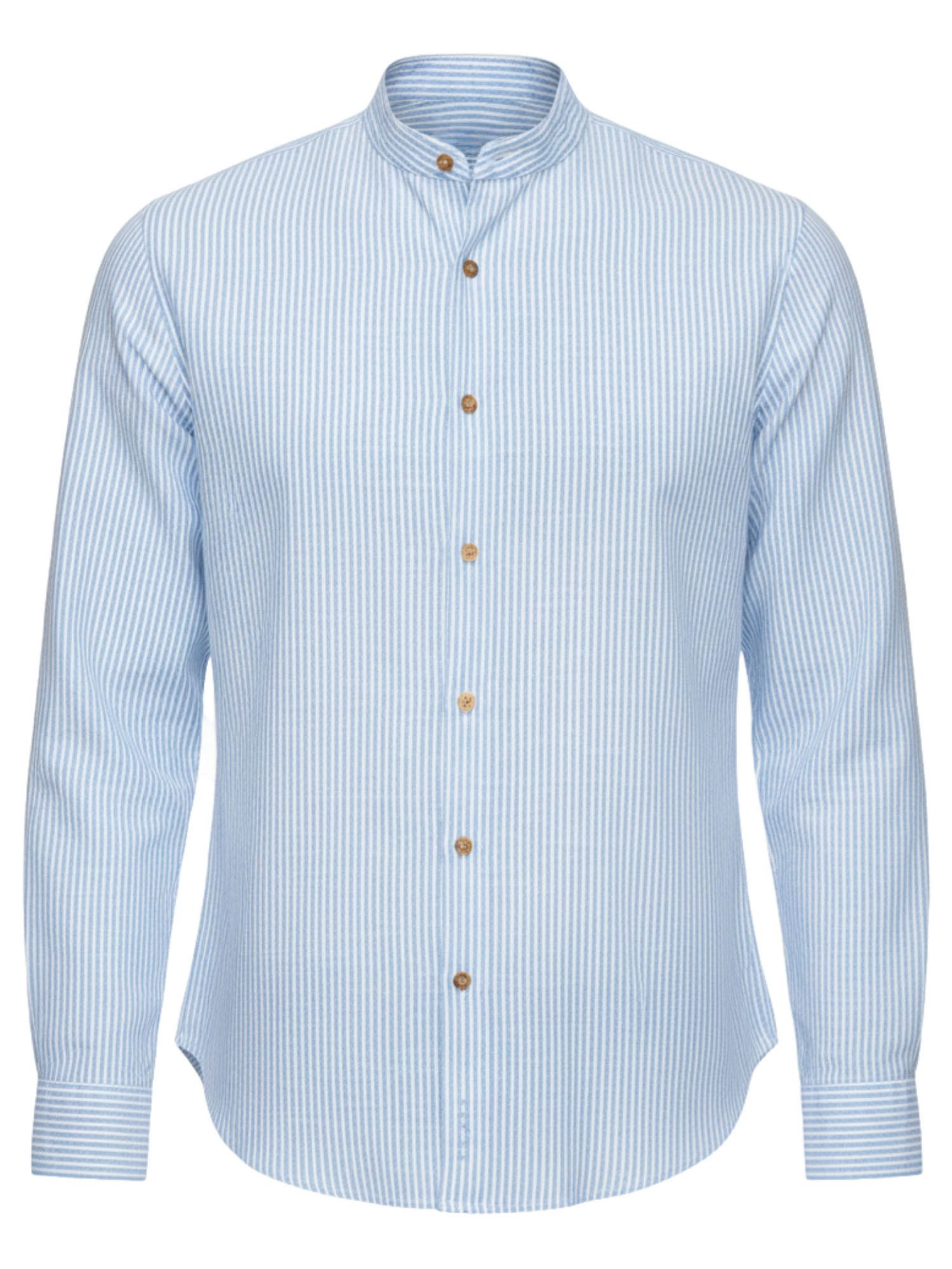 OMBRE Langarmhemd Herren Freizeithemd mit Stehkragen Blau M (kein Set, 1-tlg)