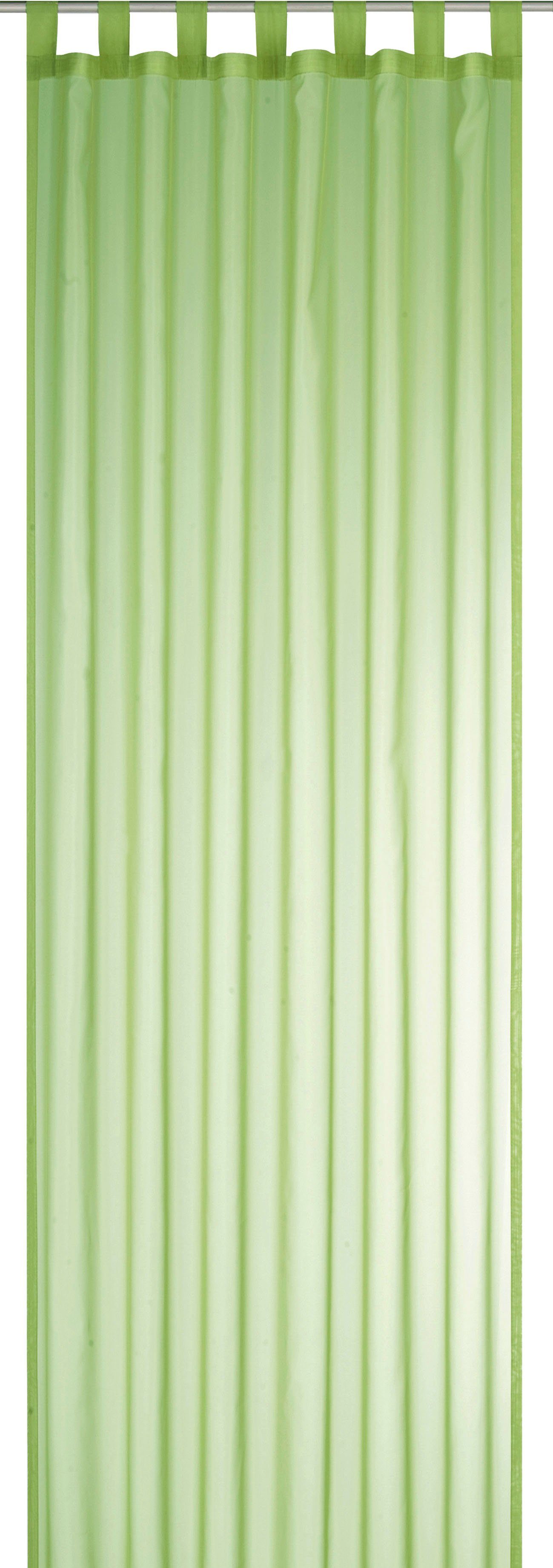 für halbtransparent, Gardine apfelgrün Schlaufenschal Kräuselband ELBERSDRUCKE, Schlaufen Voile, transparent (1 St), Sevilla, Wohnzimmer, cm 300x140 mit