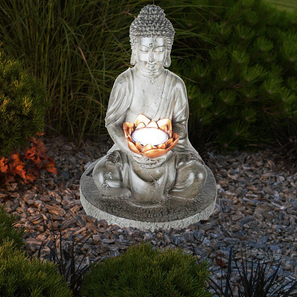 etc-shop LED Dekofigur, LED-Leuchtmittel fest verbaut, 2er Set LED Solar  Lampe Garten Blumen Beet Buddha Figur Geh Weg Beleuchtung grau IP44 Deko
