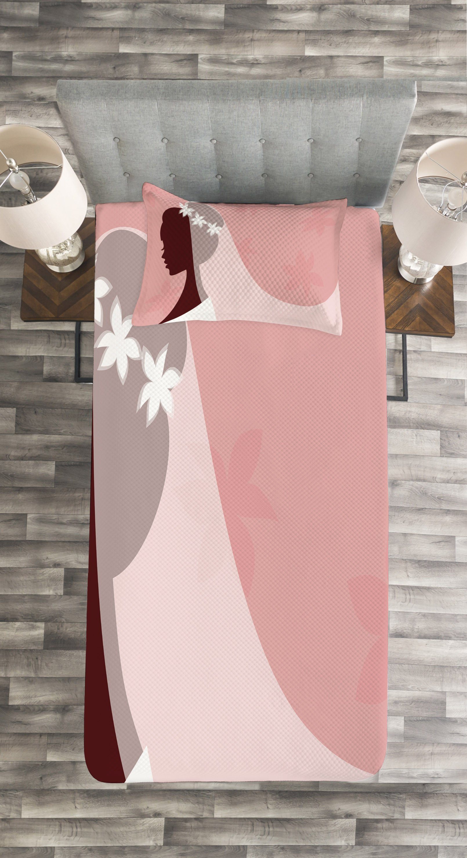 Brautkleid Tagesdecke rosa, Waschbar, Kissenbezügen Weiß, Braut mit Set Abakuhaus,