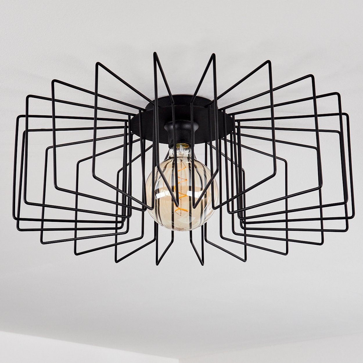 mit 5cm) ohne Schirm(55, »Collevecchio« aus Deckenlampe Leuchte Deckenleuchte Retro/Vinatge-Design im Schwarz, Metall in Leuchtmittel, hofstein moderne Gitter-Optik,E27