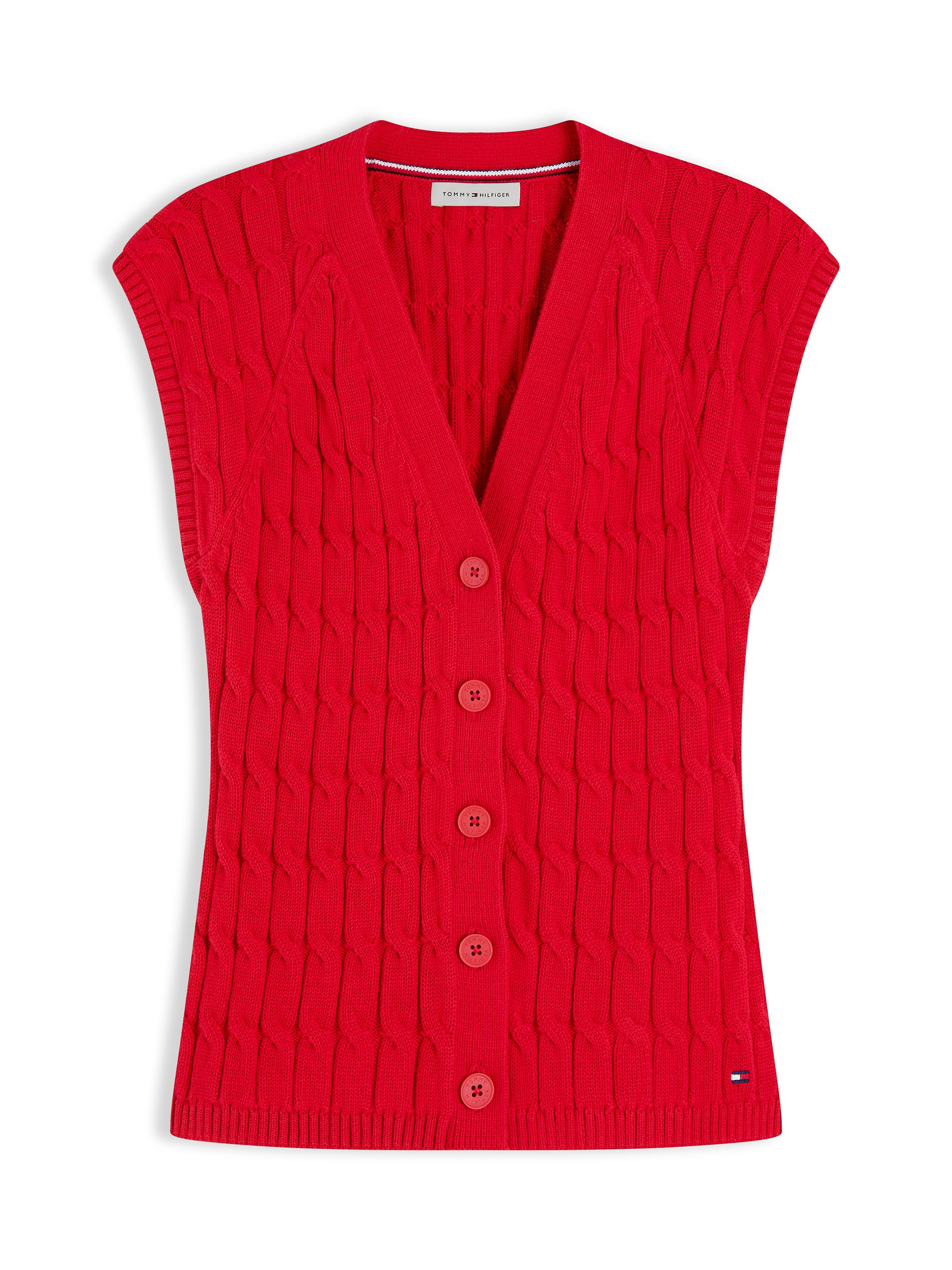 Tommy Hilfiger Strickweste MID GG CABLE VEST CARDI Baumwolle, mit Zopfstrickmuster – Bild 5 von 5