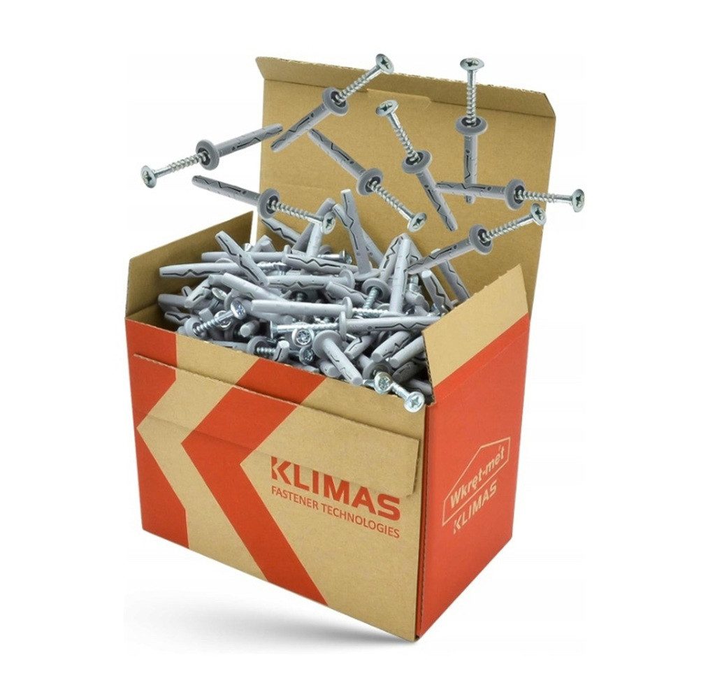 Klimas Schraube Nageldübel mit Kragen, (200 St)