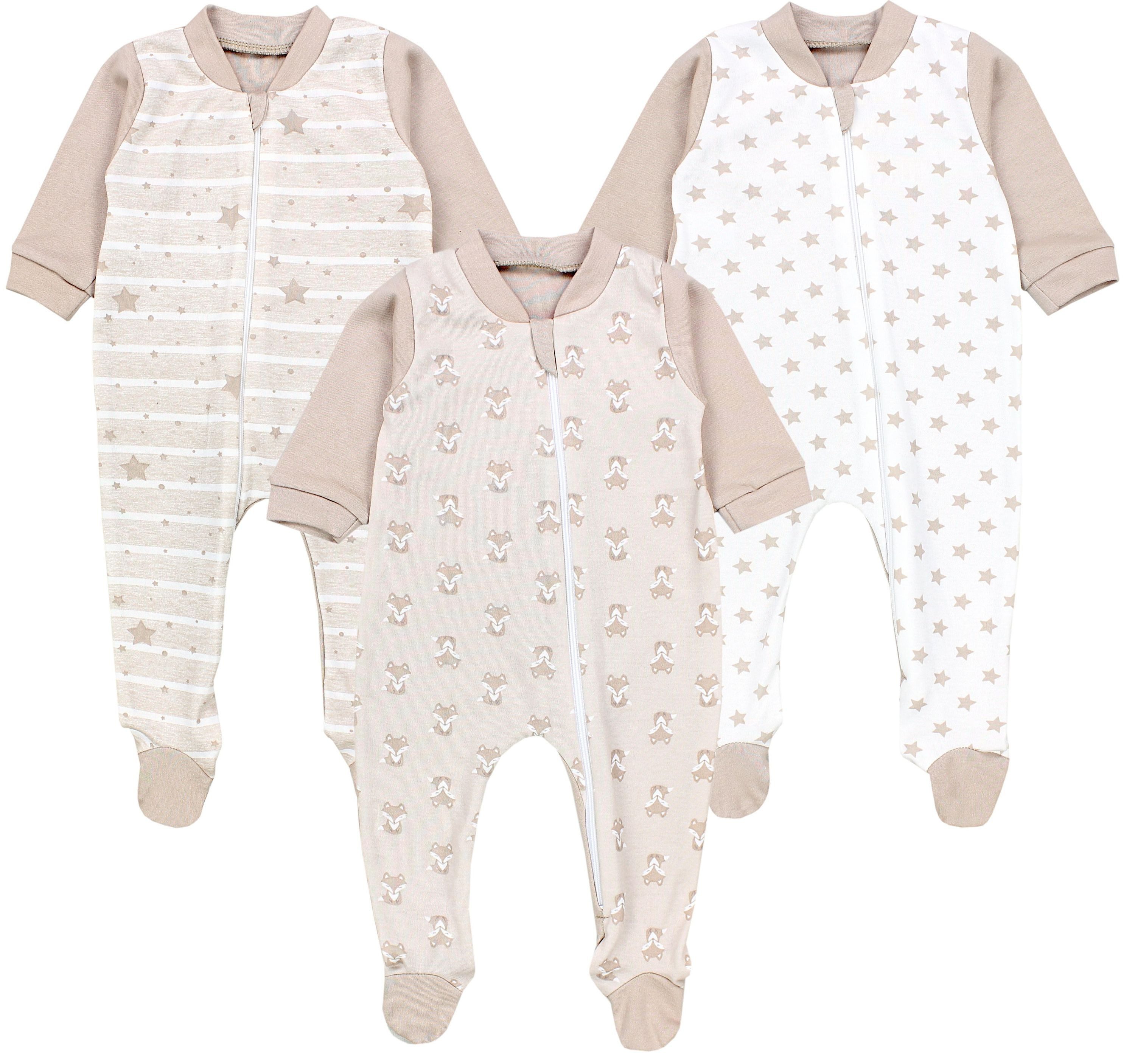 Schlafoverall Unisex Schlafstrampler Schlafanzug mit Fuß 3er Pack