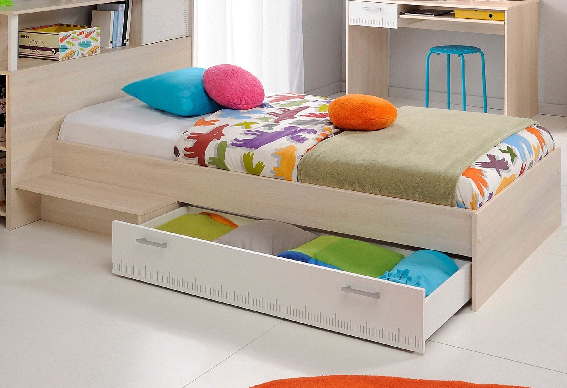 Parisot Jugendbett Charly, Einzelbett, mit Bettschubkasten und Ablagefläche