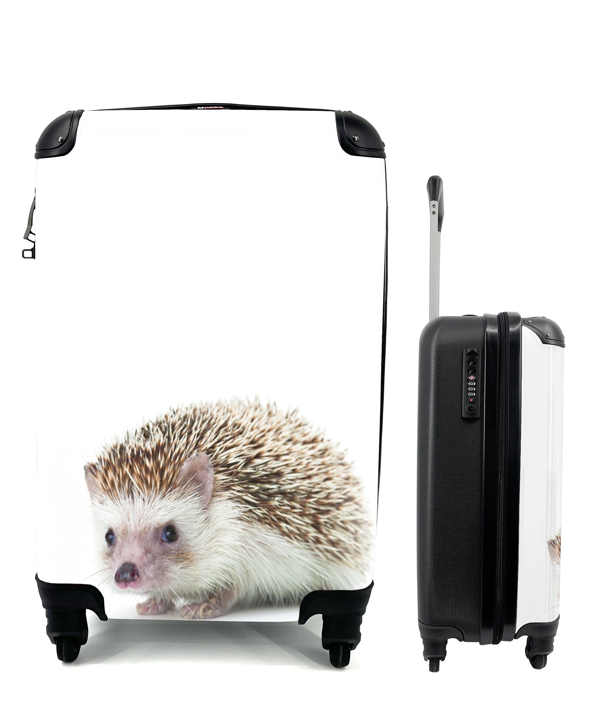 - Weiß, rollen, Reisekoffer Tiere für - Rollen, mit 4 Handgepäck Ferien, Trolley, Reisetasche Handgepäckkoffer MuchoWow Igel