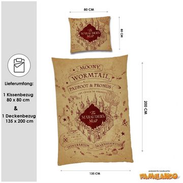 Kinderbettwäsche Harry Potter Marauder's Map 135x200 + 80x80cm aus 100% Baumwolle, Familando, Renforcé, 2 teilig, mit der Karte des Rumtreibers