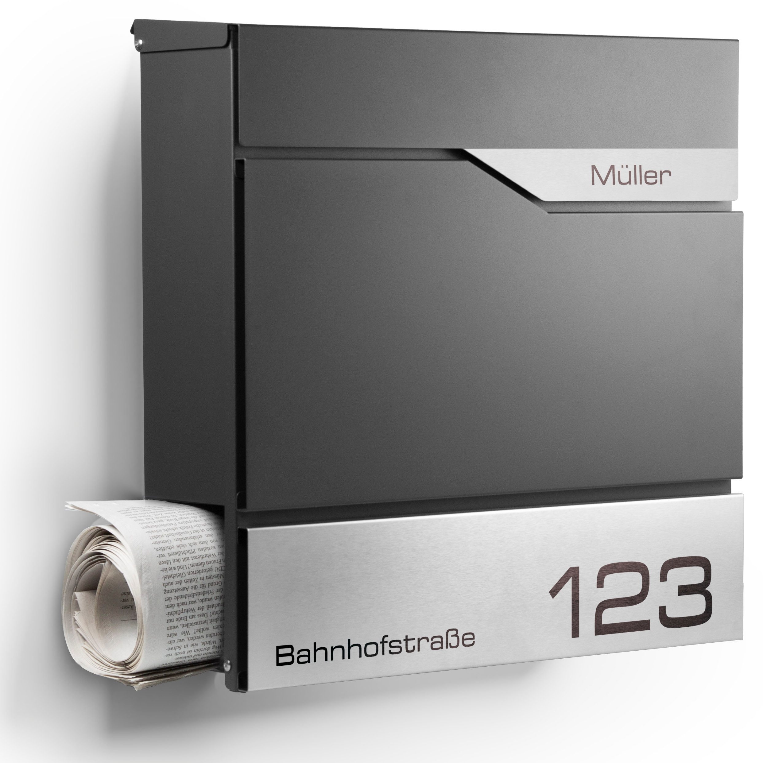 NewHabitat Briefkasten Moderner Wandbriefkasten Personalisierbar Anthrazit RAL7016 (Komplettset, Modell: Manhattan), Rostfrei